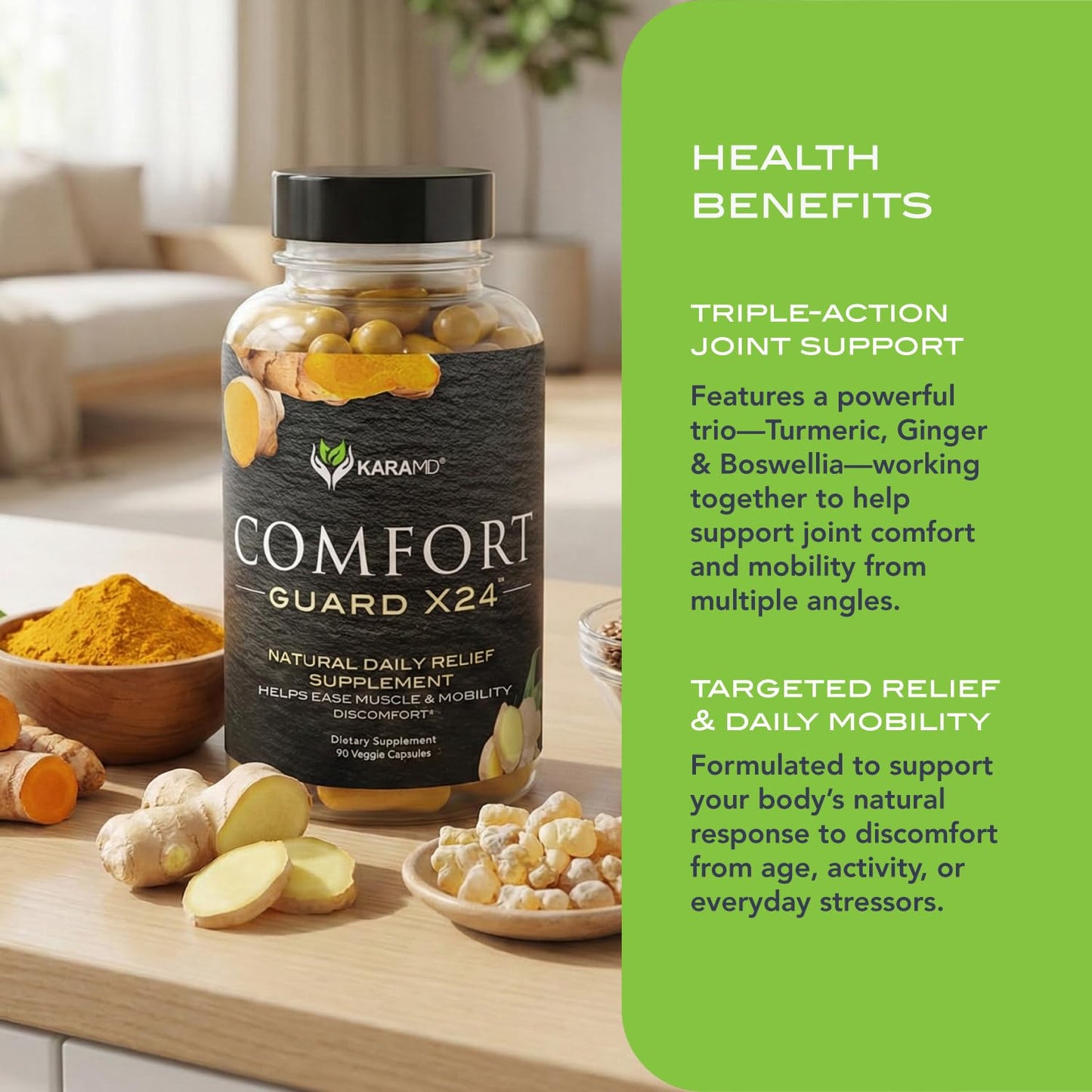 KaraMD Comfort Guard X24 | Joint & Movement Support Supplement | Turmeric Curcumin, Boswellia & Ginger | Ease Muscle Discomfort & Joint Stiffness | Non-GMO, Gluten Free & Vegan Friendly (30 Servings) KaraMDBuy Supplements Australia