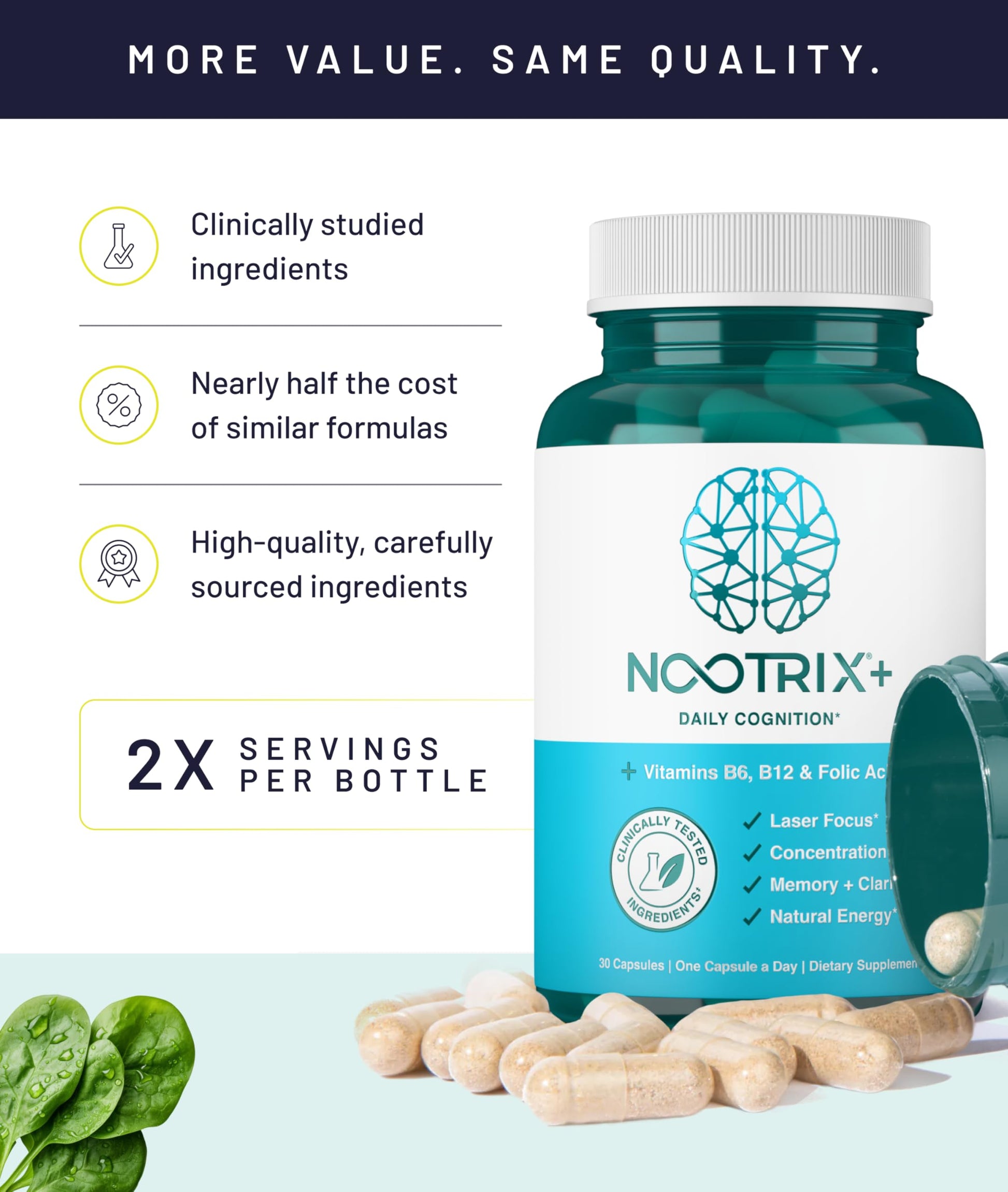 Nootrix Brain Plus Nootropic Supplement | Supports Memory, Mental Focus, Cognitive Health & Energy | Promotes Healthy Mood & Brain Function | Vitamin B1, Vitamin B6 & Vitamin B12 | 30 Capsules NootrixBuy Supplements Australia