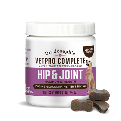 Dr. Joseph's VetPro Complete Dog Hip & Joint Supplement for Arthritis Pain Relief – High-Strength Glucosamine & Chondroitin Chews for Senior Dogs – Vet Formulated Daily Treats, Chicken Flavor, 60 Ct VetPro CompleteBuy Supplements Australia