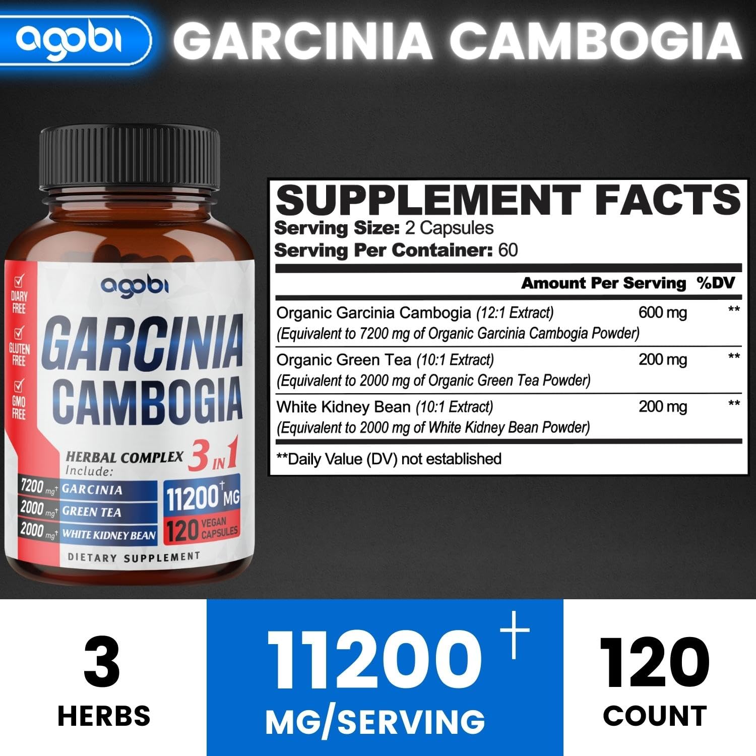 agobi 3in1 Garcinia Cambogia Extract Capsules - 11200mg Herbal Supplement for Body Health agobiBuy Supplements Australia