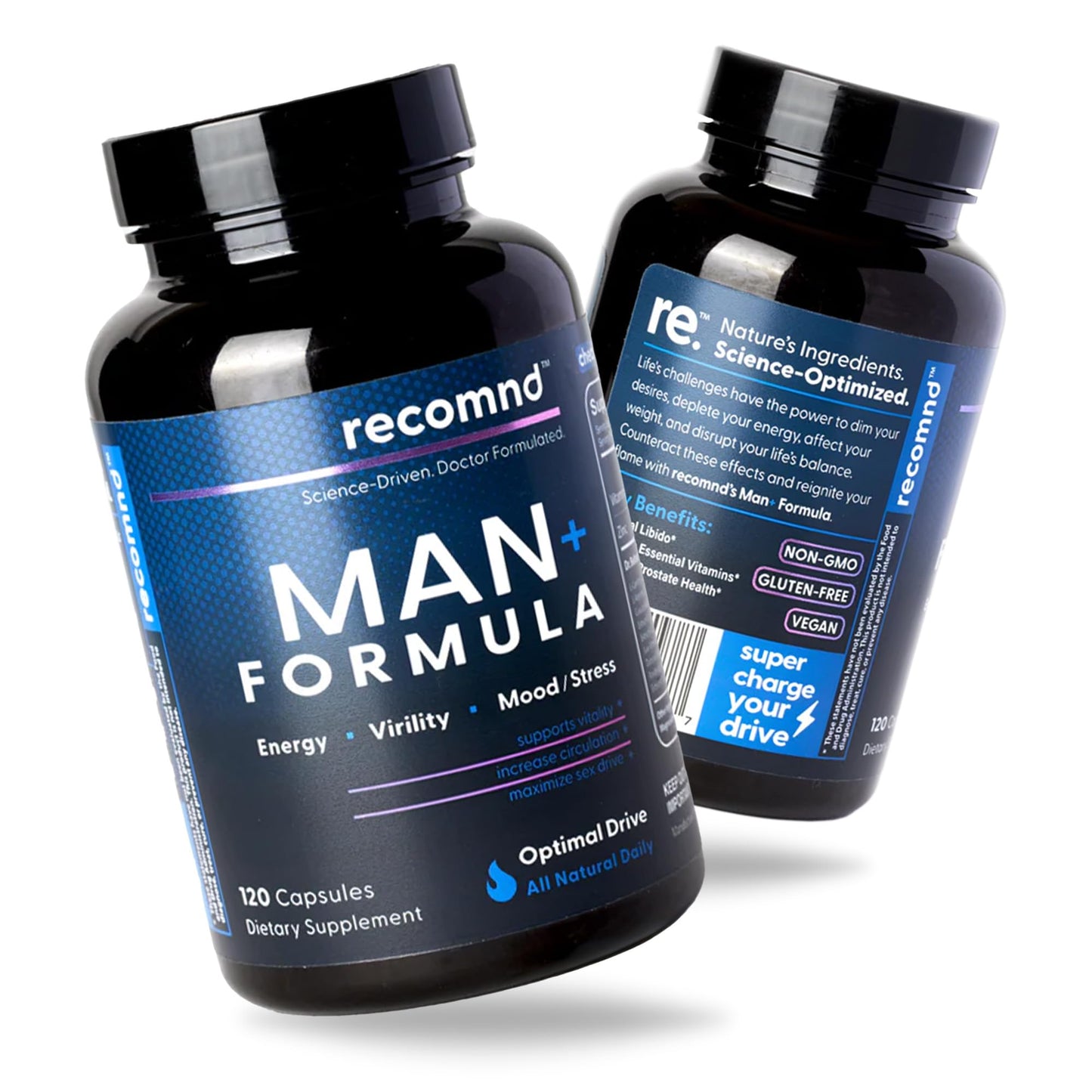 recomnd Nutrition - Man+ Formula, Energy Support, Muscle Support, and Prostate Health Supplements for Men with Vitamin E, Saw Palmetto, Red Korean Ginseng, and More, 120 Capsules recomndBuy Supplements Australia