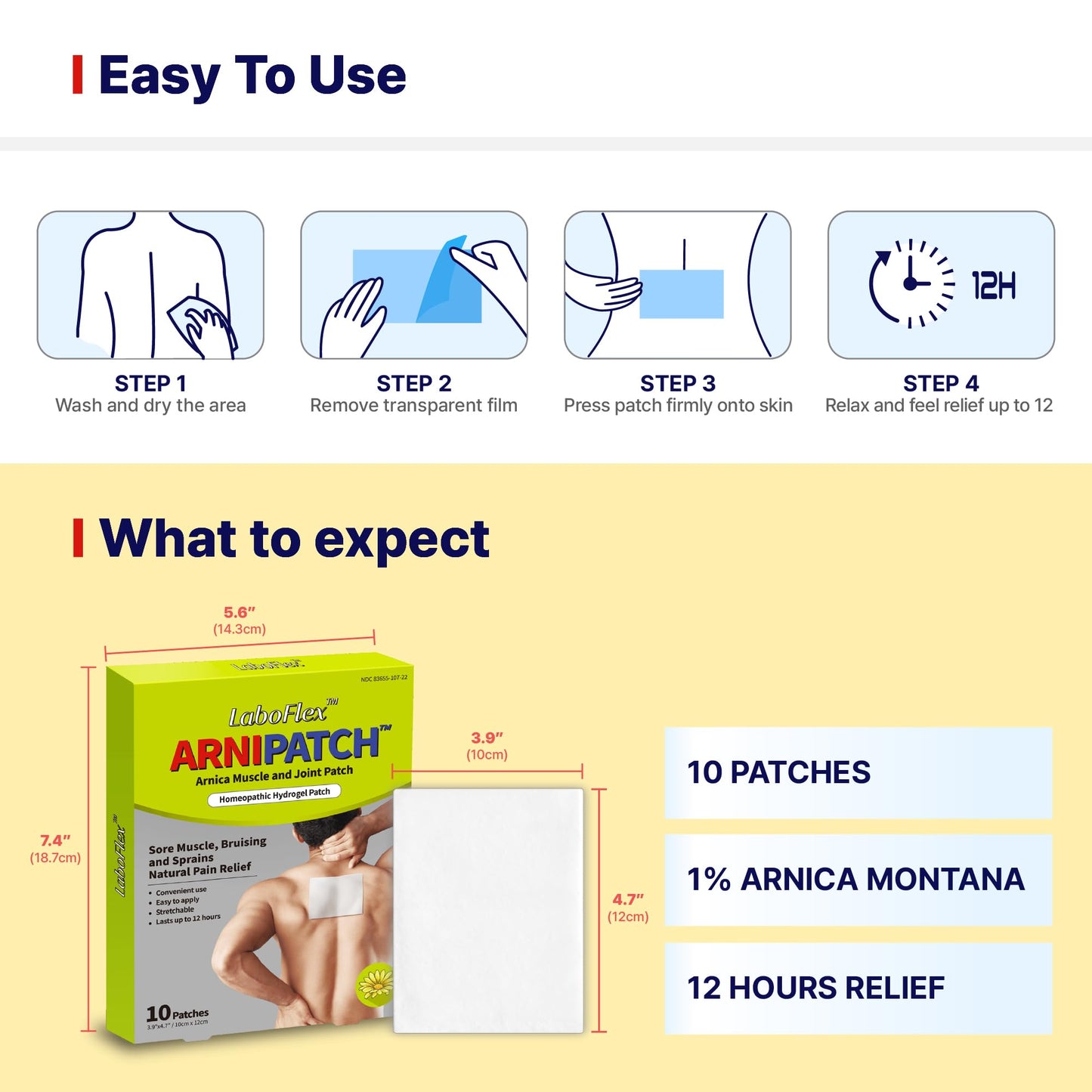 Arnica Hydrogel Pain Relief Patches | Natural Relief for Muscle, Joint, Bruises & Swelling | Flexible, Non-Greasy & Long-Lasting | Great for Back, Knee & Neck Pain (3.9"x4.7", 10, Count) Wooshin LabottachBuy Supplements Australia