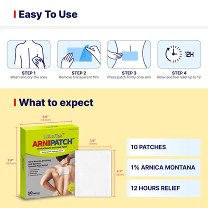 Arnica Hydrogel Pain Relief Patches | Natural Relief for Muscle, Joint, Bruises & Swelling | Flexible, Non-Greasy & Long-Lasting | Great for Back, Knee & Neck Pain (3.9"x4.7", 10, Count) Wooshin LabottachBuy Supplements Australia