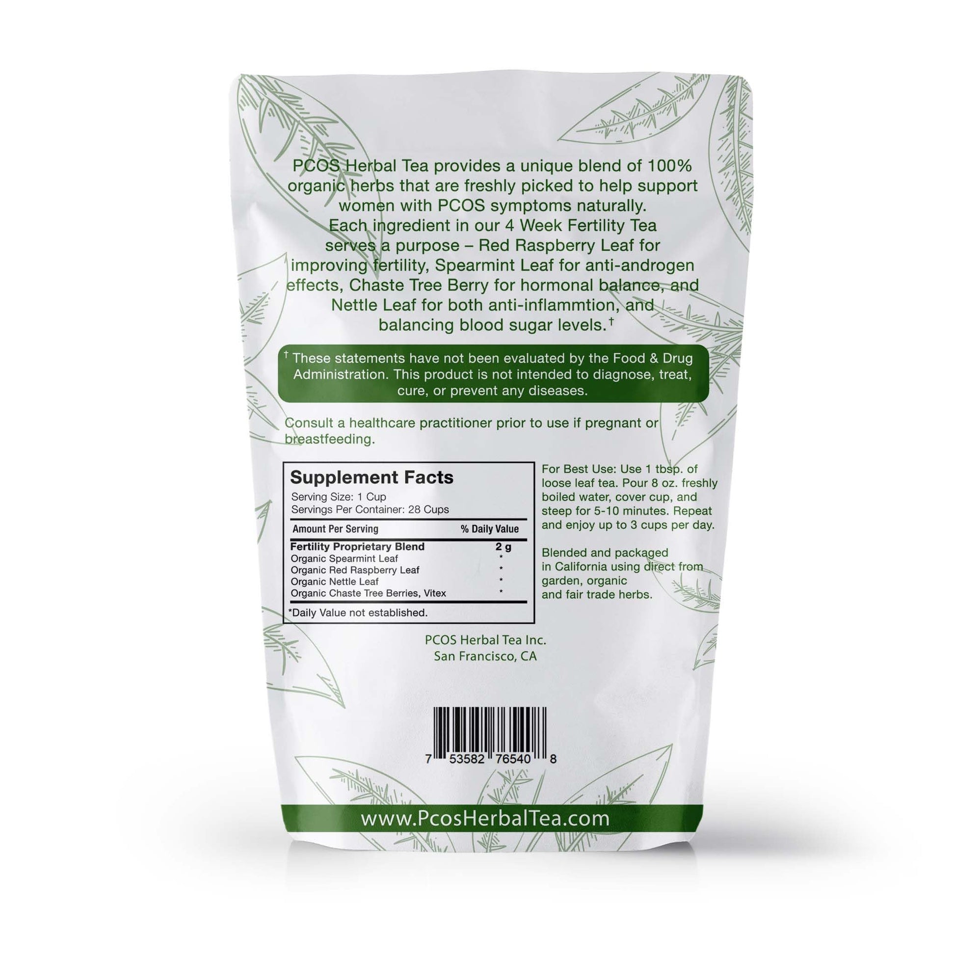 PCOS Cystem Tea with Organic Red Raspberry Leaf, Vitex, Spearmint Tea Supports Fertility PCOS Herbal TeaBuy Supplements Australia