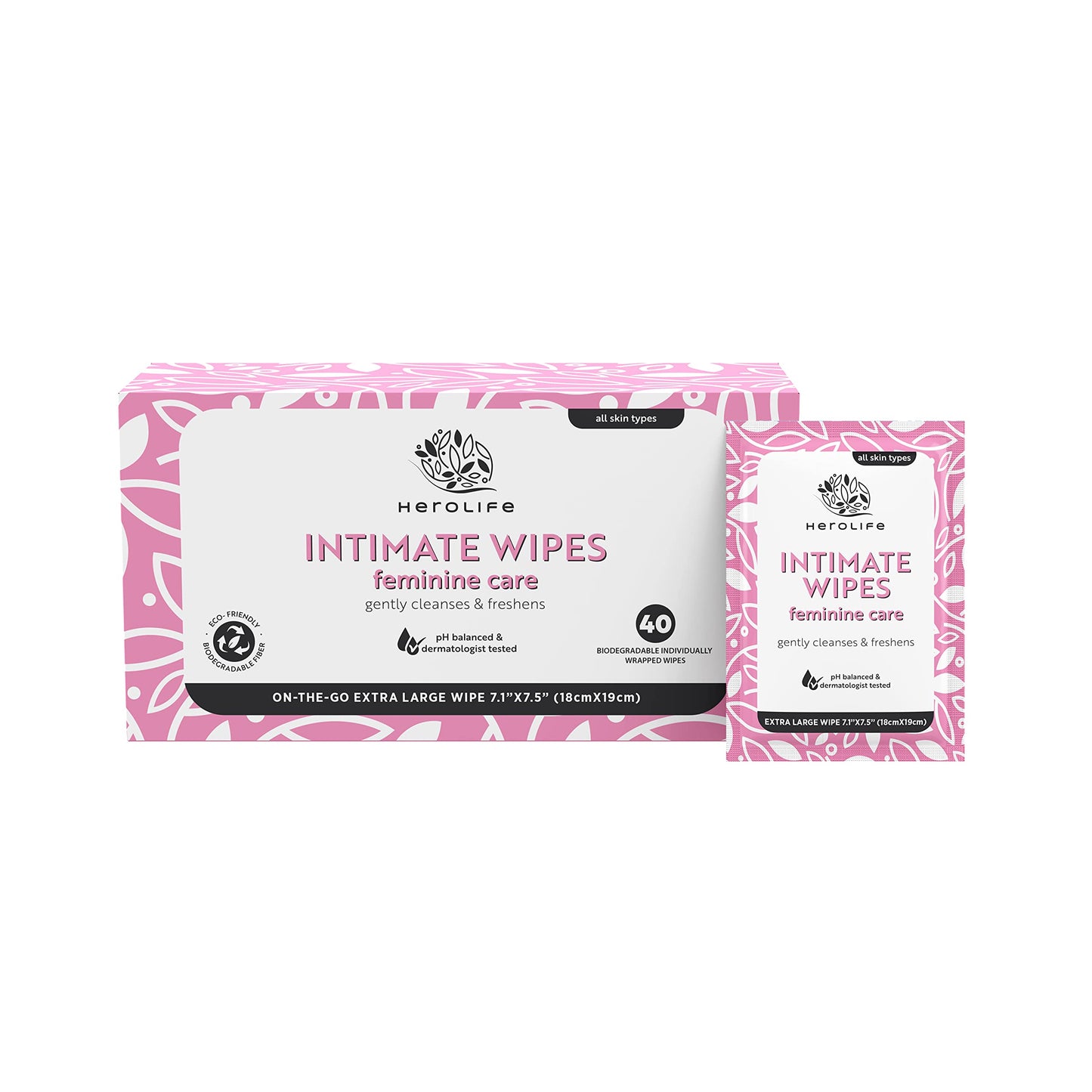 HEROLIFE Personal Wipes for Feminine Care, Single Use To Go, Plant-Based, 1 pack of 40 Single HerolifeBuy Supplements Australia