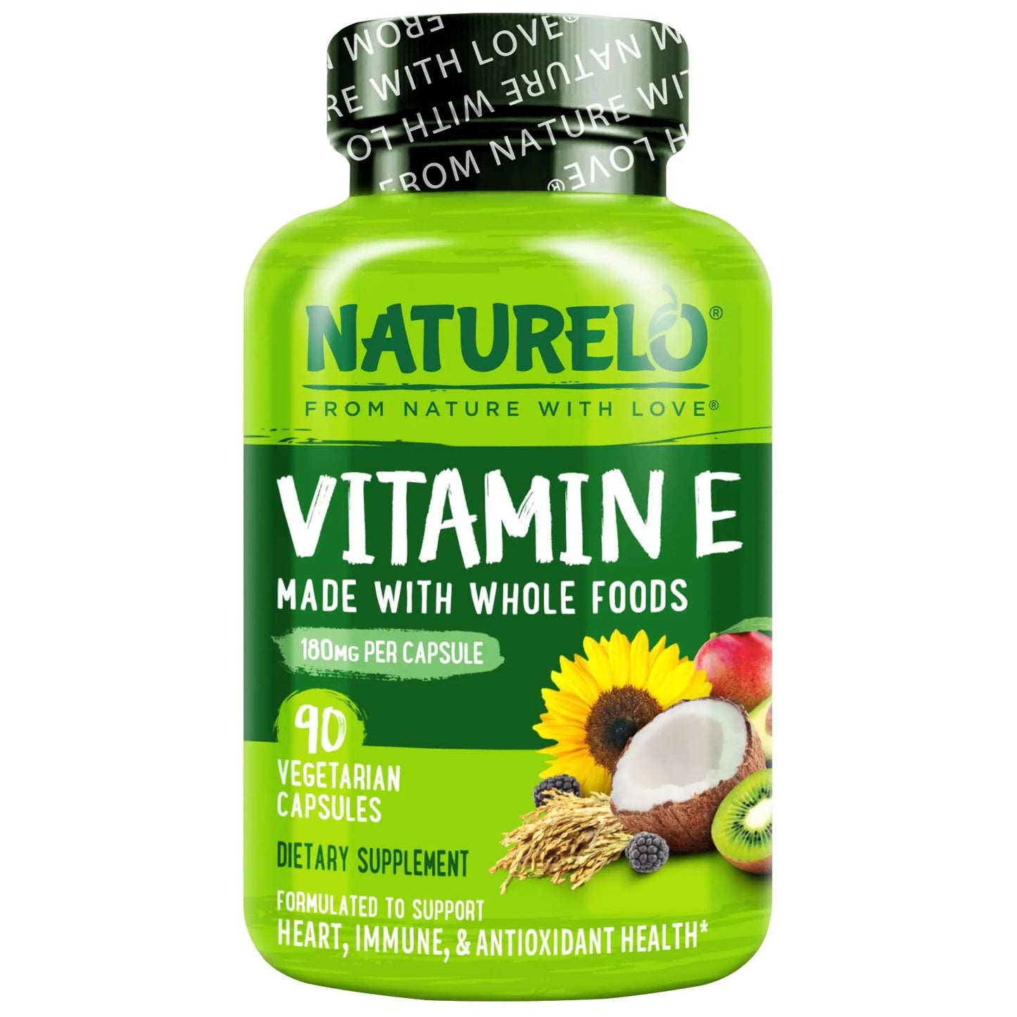 NATURELO Vitamin E Capsules 180 mg - 90 Vegan Capsules | Supports Skin, Hair, and Nails | Immune and Eye Health | NATURELOBuy Supplements Australia