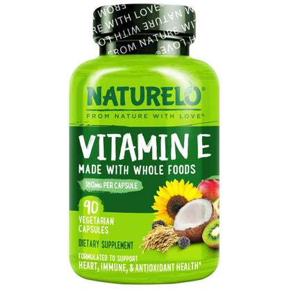 NATURELO Vitamin E Capsules 180 mg - 90 Vegan Capsules | Supports Skin, Hair, and Nails | Immune and Eye Health | NATURELOBuy Supplements Australia