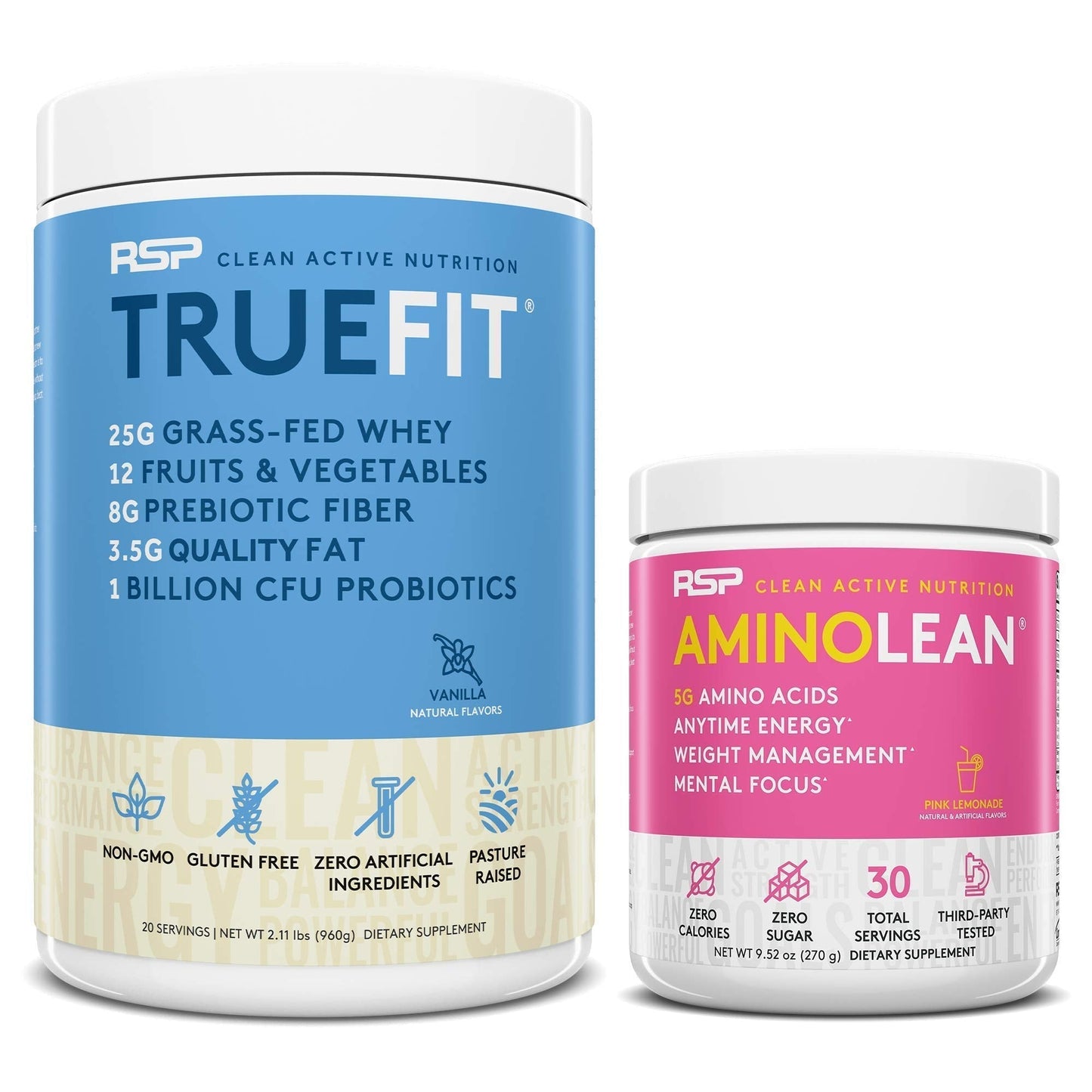 RSP NUTRITION TrueFit Protein Powder (Vanilla 2 LB) with AminoLean Pre Workout Energy 