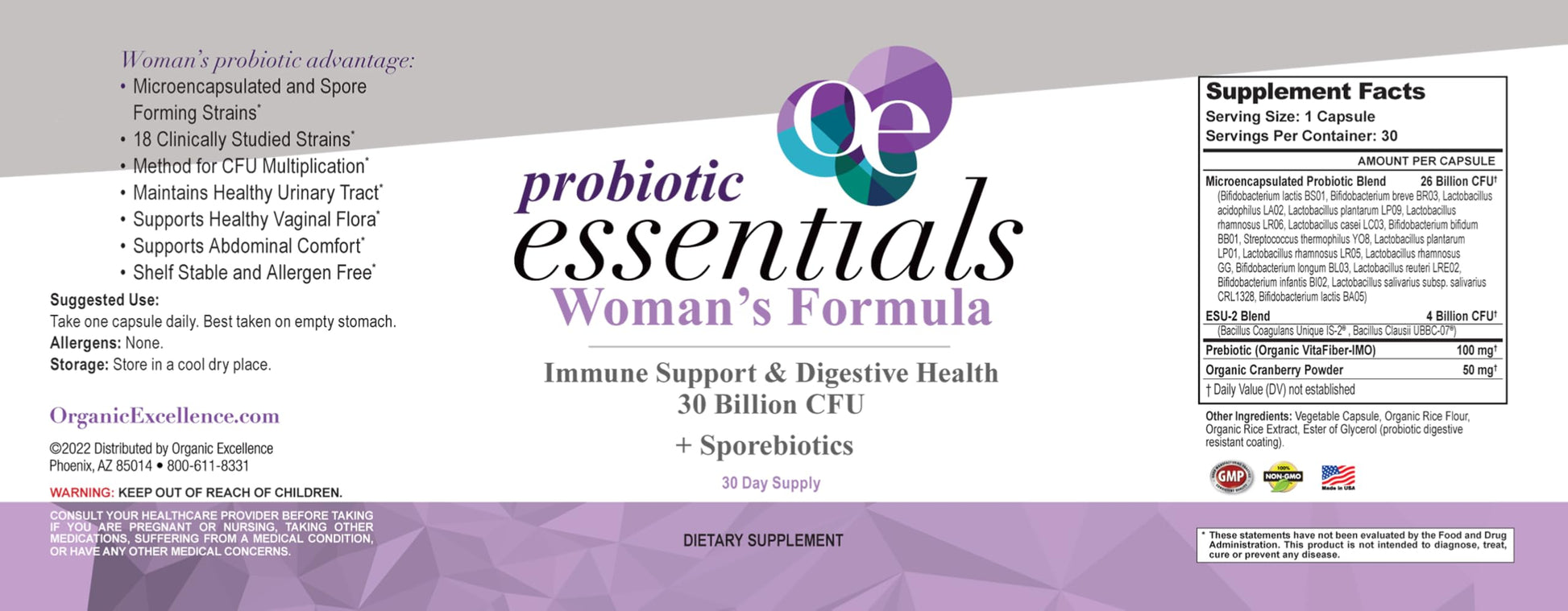 Organic Excellence Probiotics for Women – 30 Billion CFU 18 Strains Prebiotics & Sporebiotics – Gut, Vaginal, Digestive, Immune & Urinary Tract Support – 30 Capsules Organic ExcellenceBuy Supplements Australia