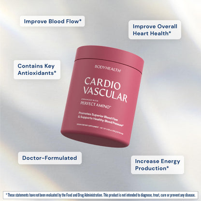 BodyHealth Cardio Vascular with PerfectAmino, Blood Flow and Heart Health Supplement Support with CoQ10, Nicotinamide Riboside, Resveratrol and D-Ribose, Chocolate Flavor, 30 Servings BodyHealthBuy Supplements Australia