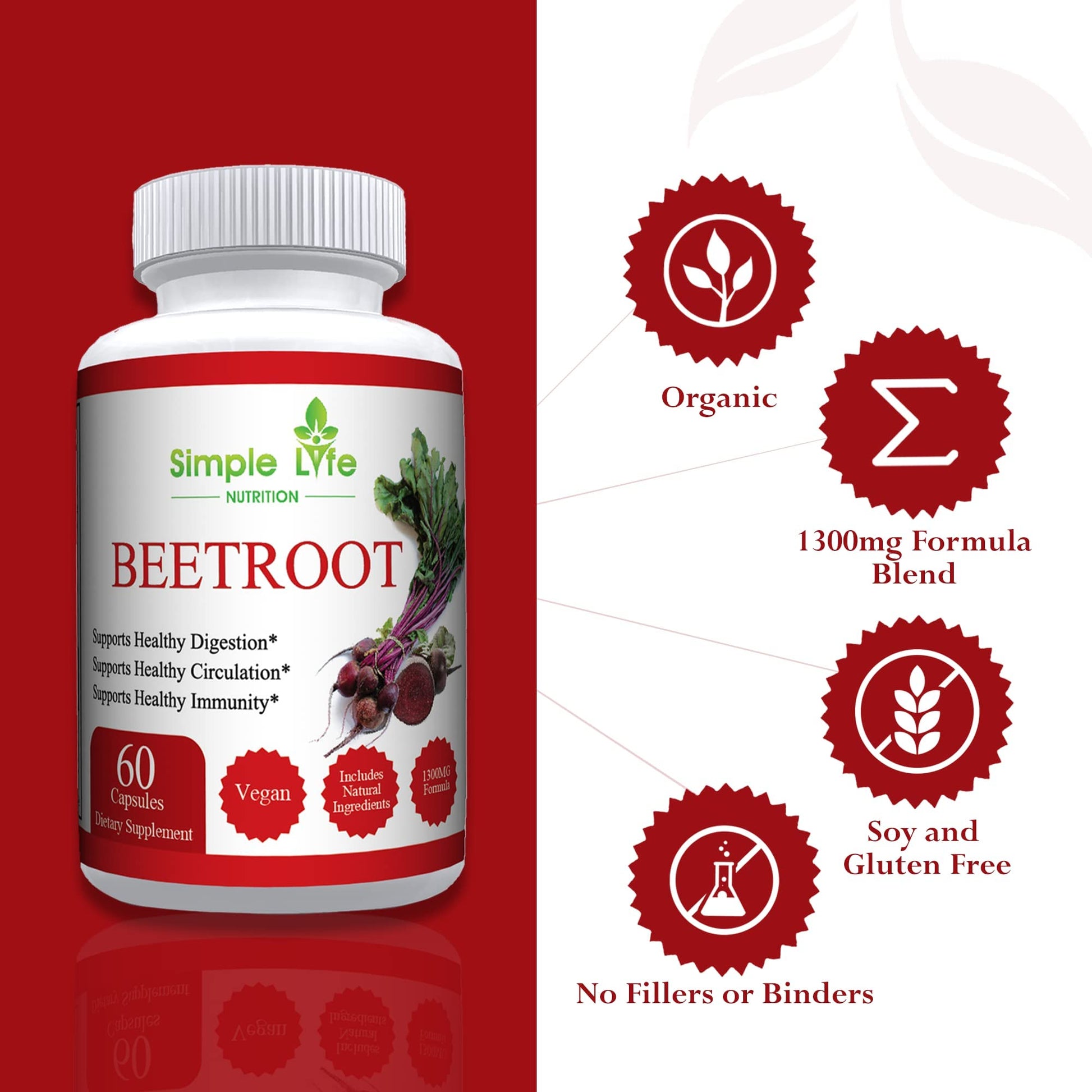 Simple Life Nutrition Organic Beet Root Powder Capsules - Nitric Oxide Booster for Men Simple Life NutritionBuy Supplements Australia