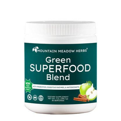 Mountain Meadow Herbs Green Superfood Blend – Spirulina, Chlorella, Mushrooms, Probiotics, Digestive Enzymes, Antioxidants – Organic Greens Powder for Energy & Gut Health – 30 Servings Mountain Meadow HerbsBuy Supplements Australia