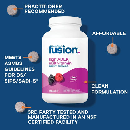 Bariatric Fusion Chewable Multivitamin with High ADEK Vitamins | Multi for Duodenal Switch Patients | Mixed Berry Flavored Tablets | Bariatric FusionBuy Supplements Australia