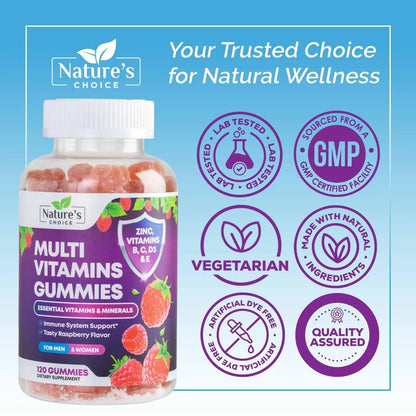 Multivitamin Gummies for Adults - Complete Adult Multivitamins Gummy with Essential Vitamins A, C, D, E, & High Potency B12 for Women & Men Nature's ChoiceBuy Supplements Australia