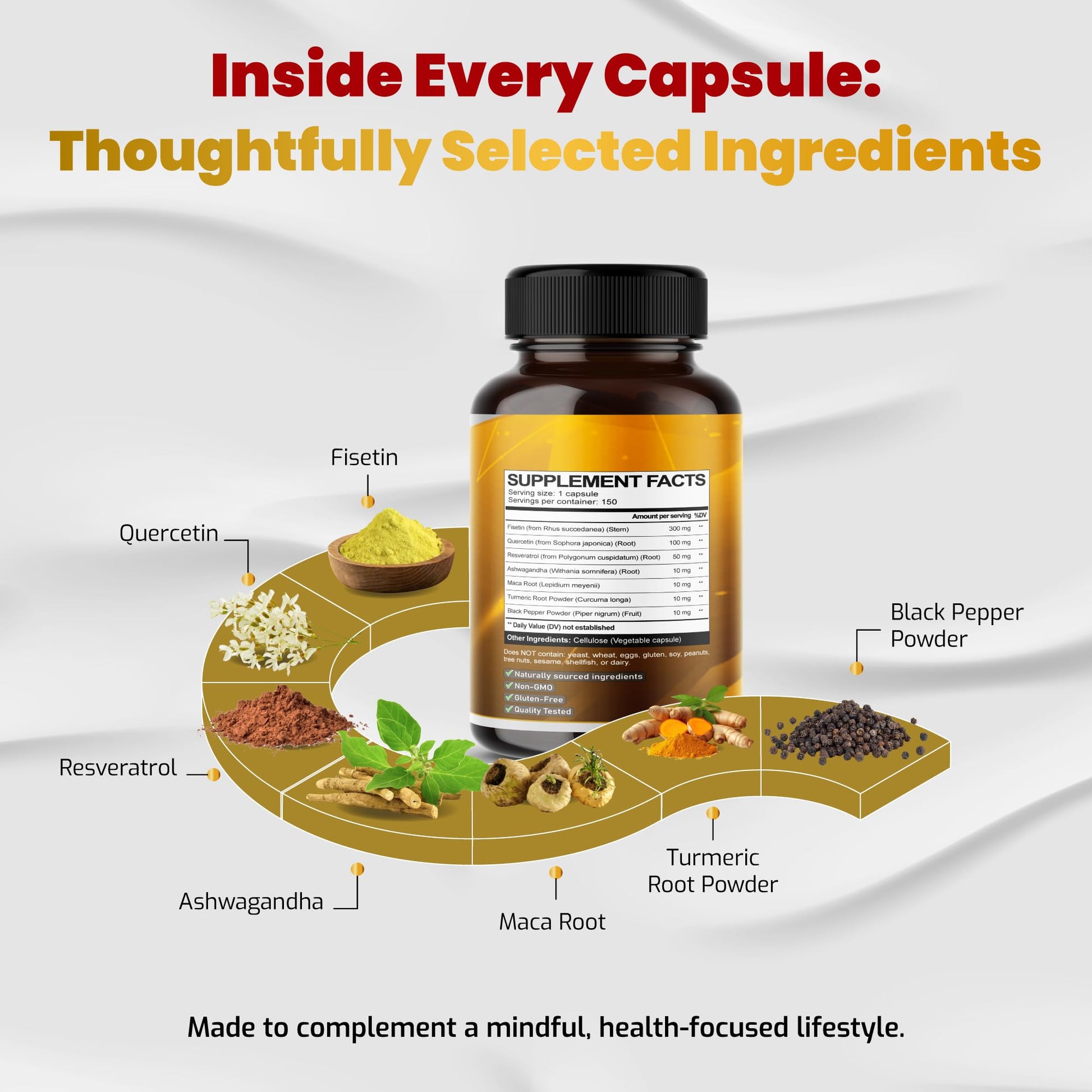 VEGATOT Organic Fisetin Complex 7-in-1 Formula | with Quercetin, Resveratrol, Ashwagandha, Maca Root, Turmeric, Black Pepper | 150 Capsules | Non-GMO, Gluten-Free VEGATOTBuy Supplements Australia