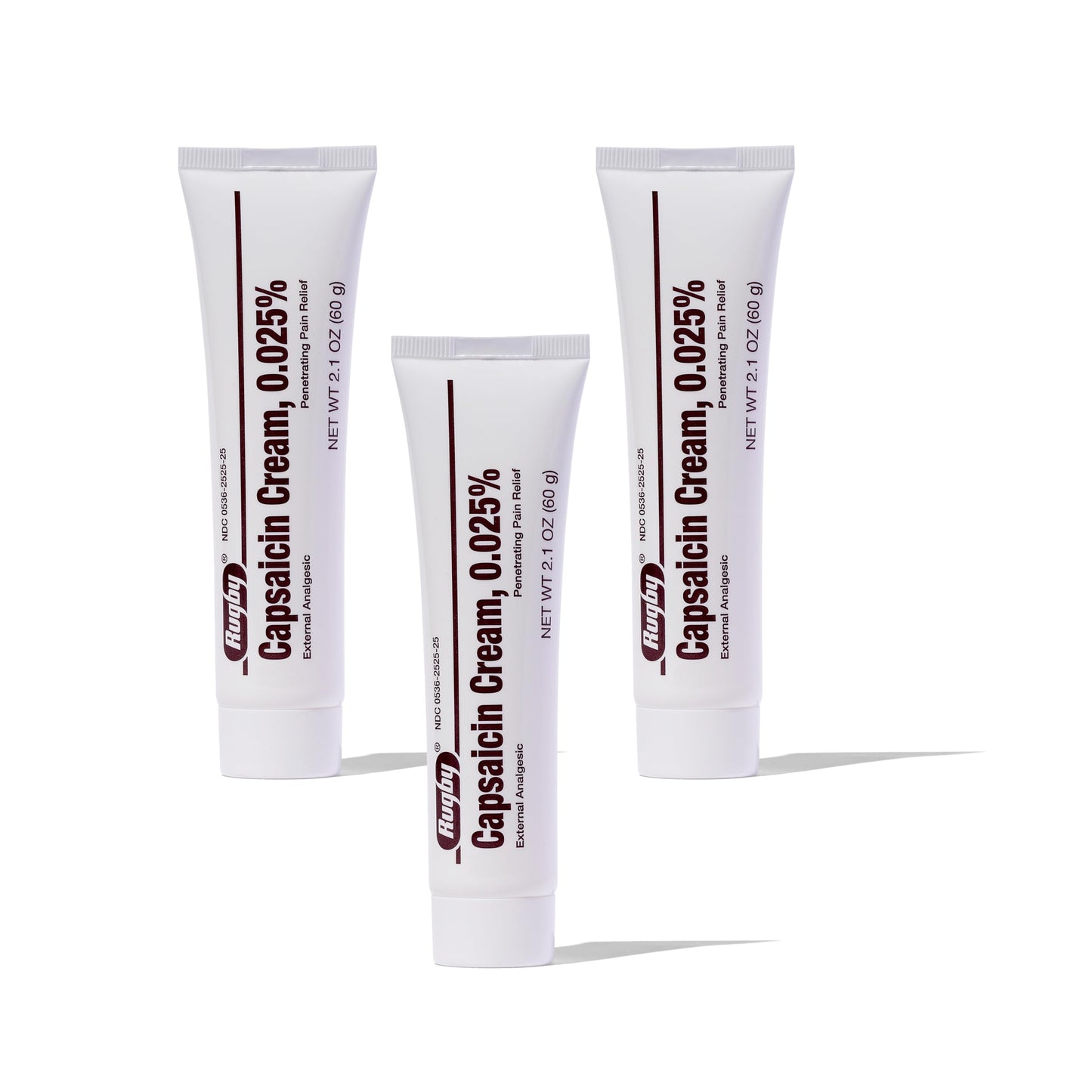 Rugby Capsaicin 0.025% Cream for Penetrating Pain Relief - 2.1 Oz (60g) (3 Pack) RUGBY LABORATORIESBuy Supplements Australia
