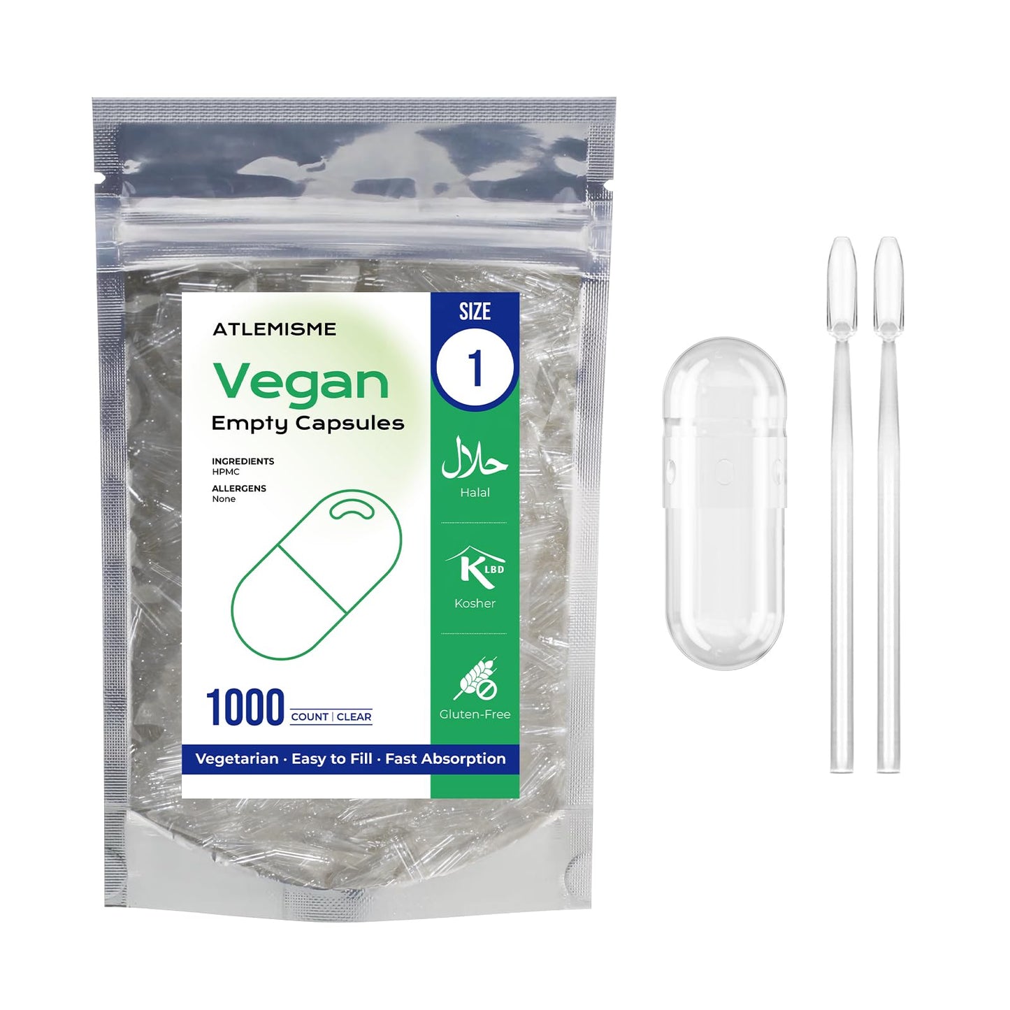 ATLEMISME Empty Vegan Capsules Size 1 - Vegan Capsules Empty (1000 Count) ATLEMISMEBuy Supplements Australia