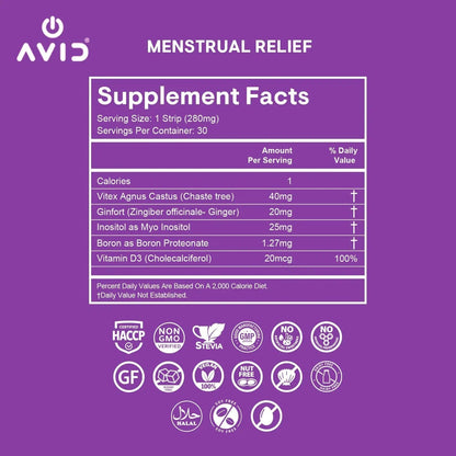 AVID Playboy - Menstrual Relief PMS Oral Strips (30 Edible Strips) Fast Dissolving PMS Cramp Relief & Hormonal Balance Strips for Women - Lemon Ginger Flavored Multi-Benefit PMS Supplement for Women AvidBuy Supplements Australia