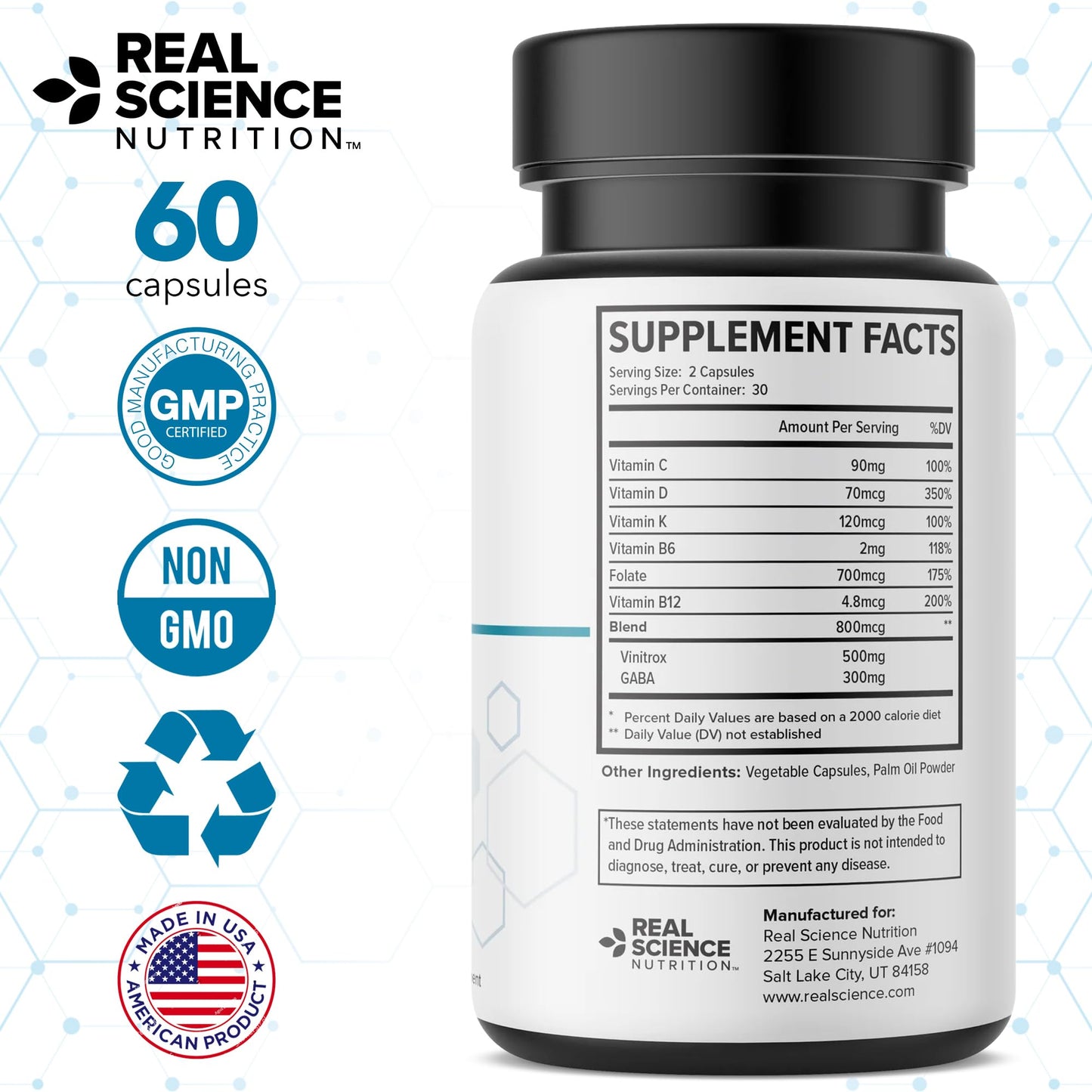 Real Science Nutrition BreatheEasy Lung Support Supplement for Lung Health & Respiratory Wellness – Lung Cleanse Formula with Vinitrox, GABA for Circulation Support - Made in USA - 60 Capsules Real Science NutritionBuy Supplements Australia