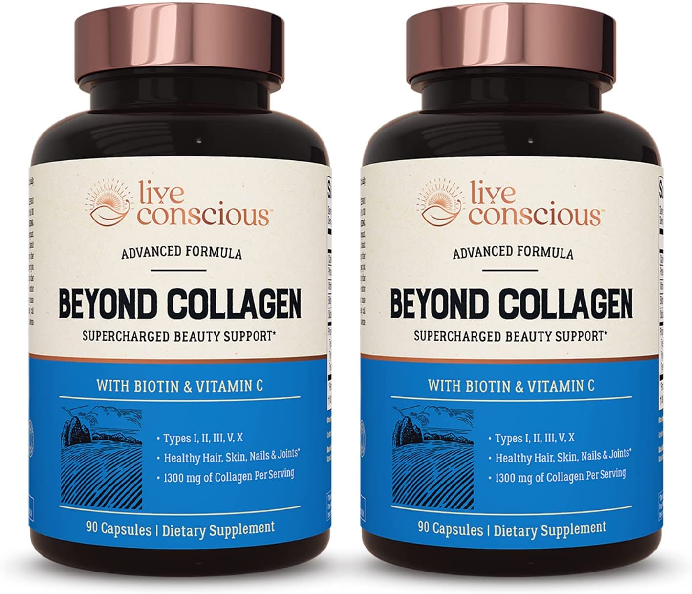 Live Conscious Beyond Collagen Multi Collagen Capsules - Types I, II, III, V & X | Hydrolyzed Blend with Biotin & Vitamin C for Hair, Skin, Nails 90 Capsules (2-Pack) Live ConsciousBuy Supplements Australia