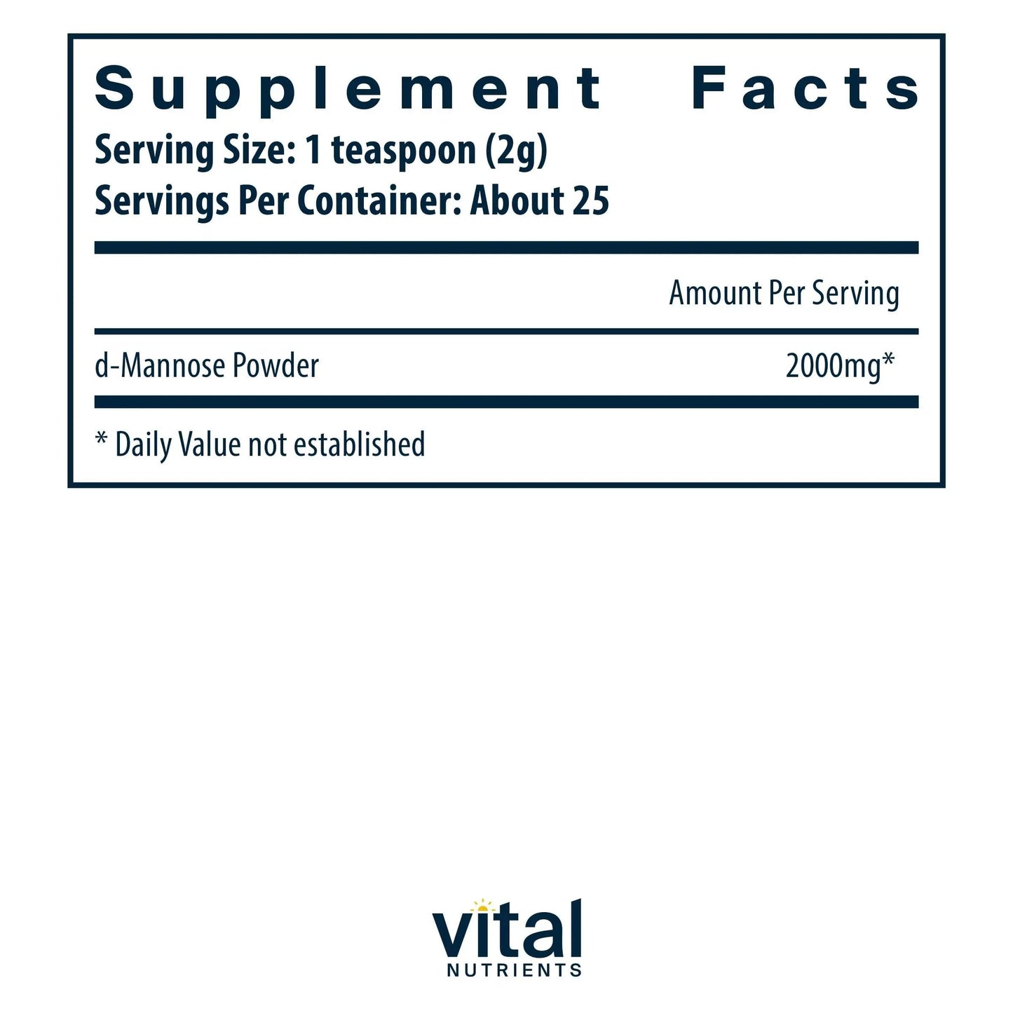 Vital Nutrients Mannose Powder 50g - Vegan D-Mannose Supplement for Urinary Tract and Bladder Support - Gluten, Dairy, Soy Free - Non-GMO - 25 Servings Vital NutrientsBuy Supplements Australia