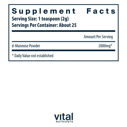 Vital Nutrients Mannose Powder 50g - Vegan D-Mannose Supplement for Urinary Tract and Bladder Support - Gluten, Dairy, Soy Free - Non-GMO - 25 Servings Vital NutrientsBuy Supplements Australia