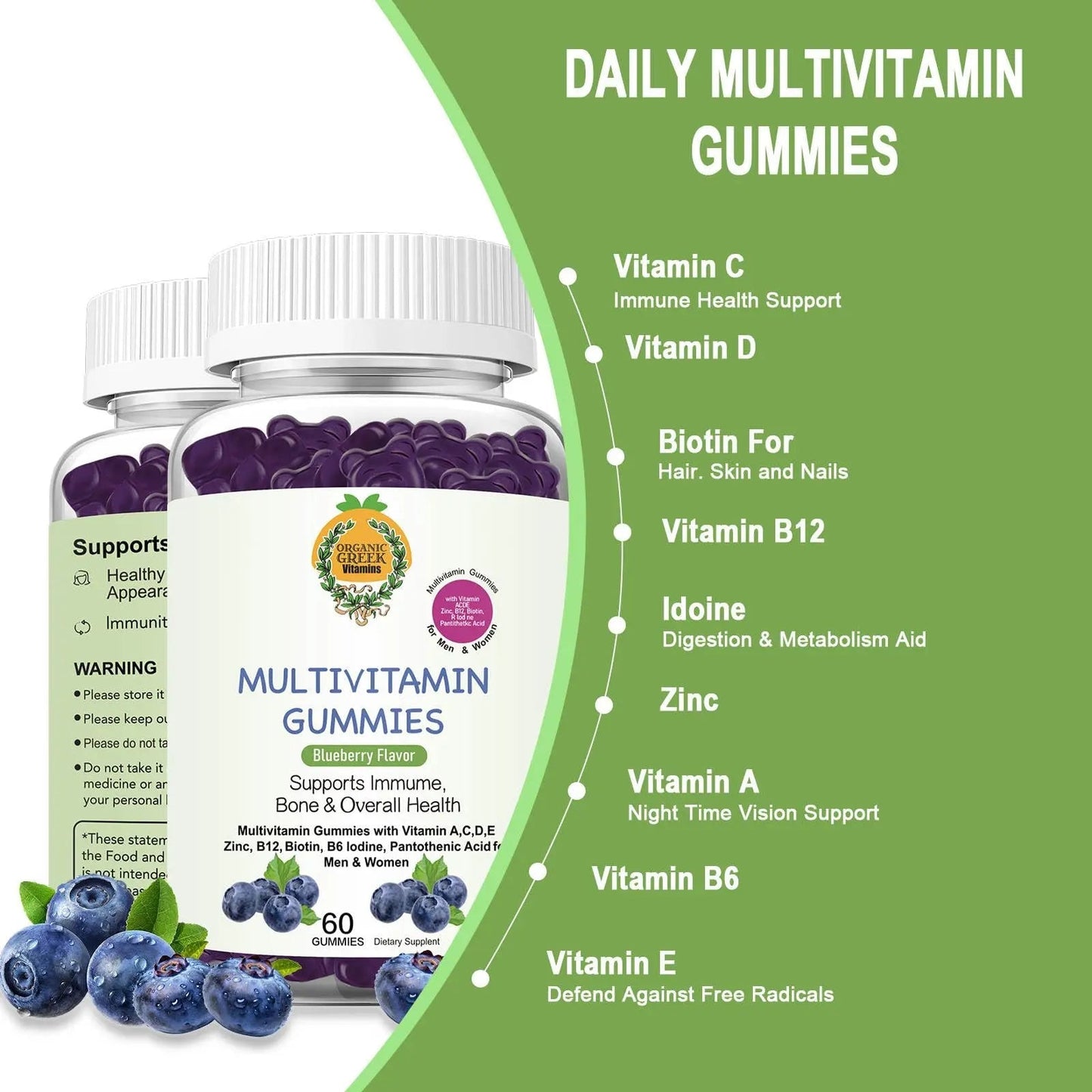 Organic Greek® Multivitamin Gummies with Vitamin A, C, D, E, Zinc, B12, Biotin, B6, Iodine, Pantothenic Acid for Men & Women Organic GreekBuy Supplements Australia