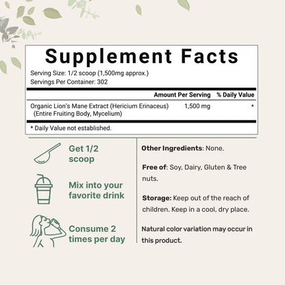 Micro Ingredients Organic Lions Mane Mushroom Supplement Powder 16 Ounce Micro IngredientsBuy Supplements Australia