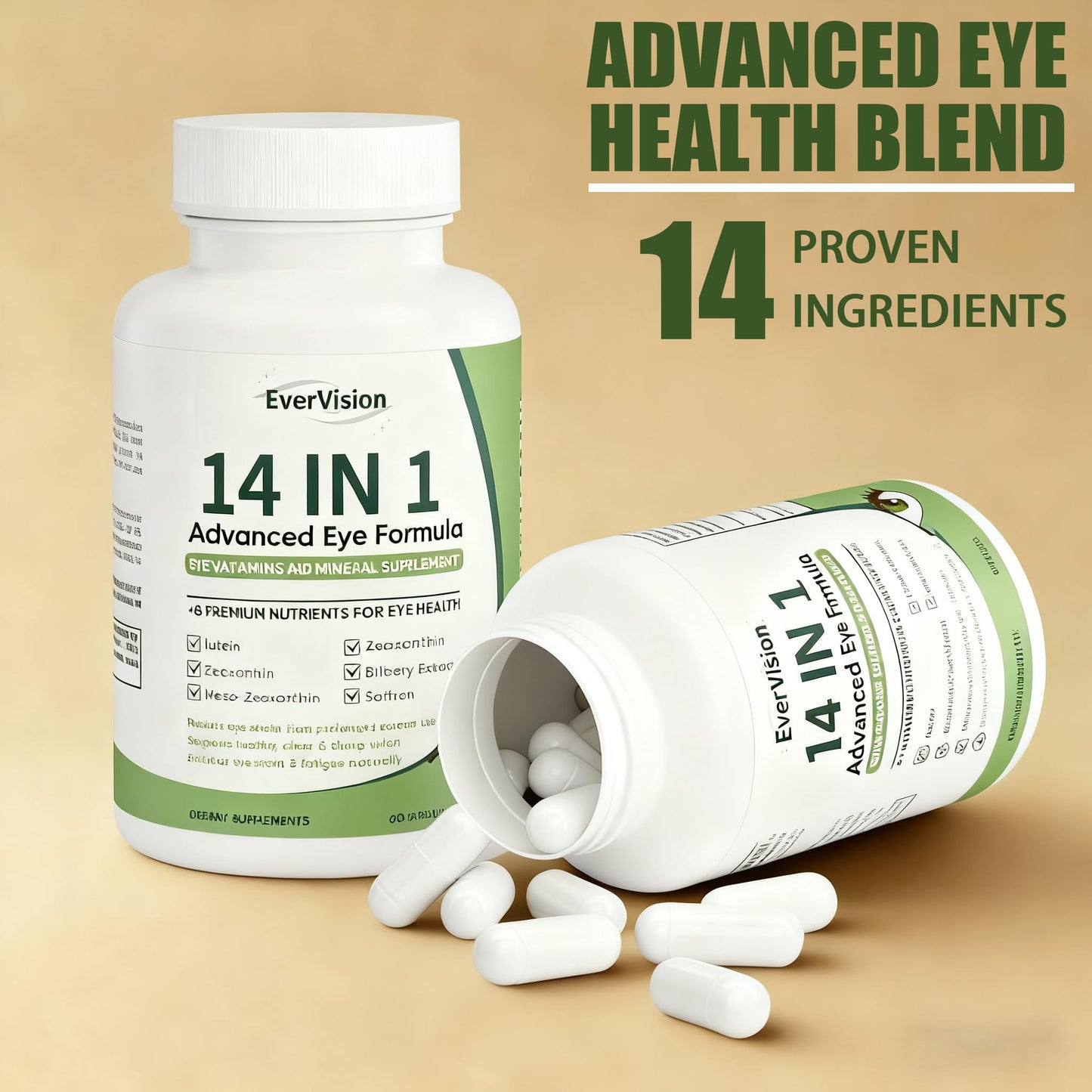 EVERVISION 14 in 1 Advanced Eye Formula, Eye Vitamin and Mineral Supplement with Zinc, Lutein, Zeaxanthin & Bilberry Extract, 60ct EVERVISIONBuy Supplements Australia