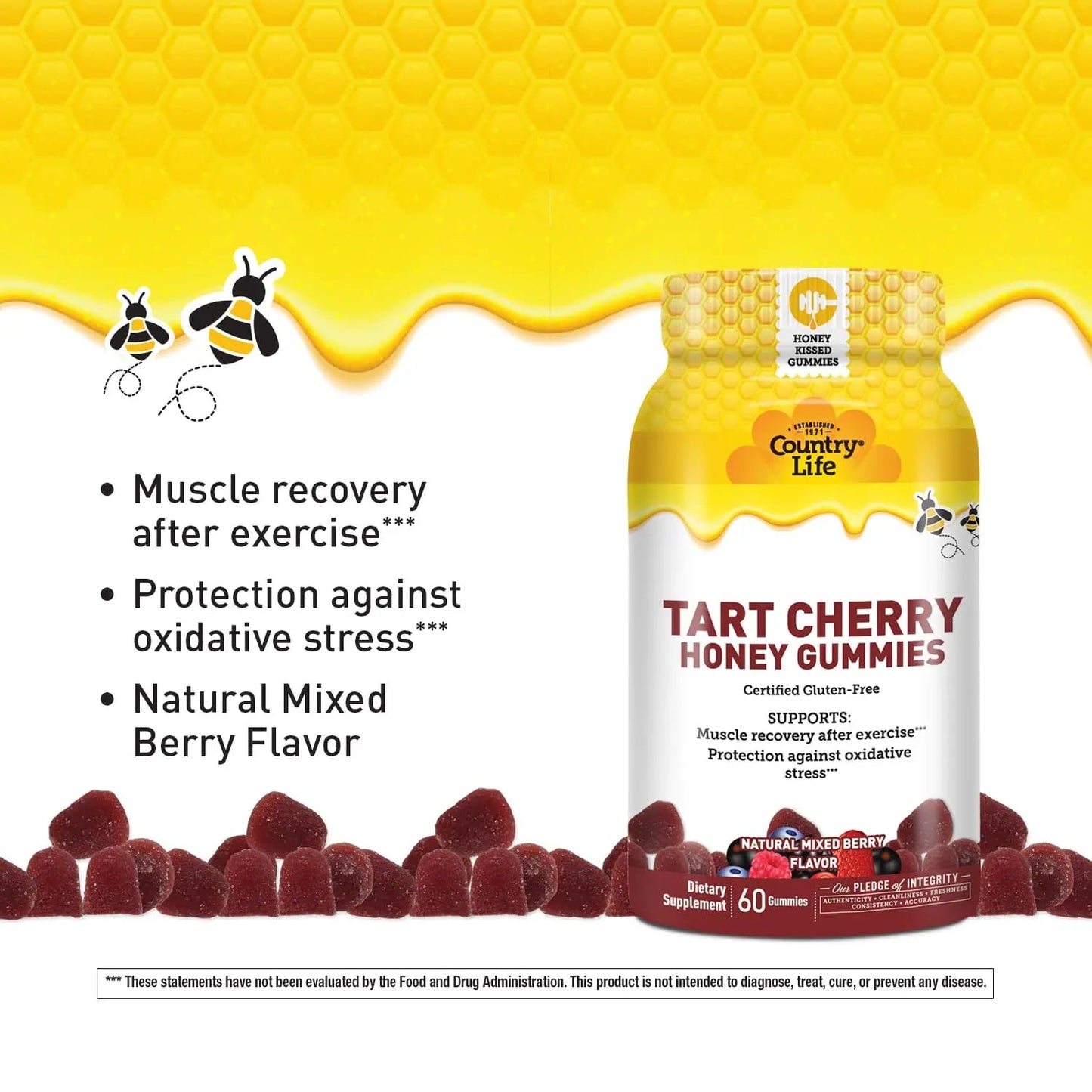 Country Life® Tart Cherry & Adult Multivitamin Honey Gummies - Bundle - Non-GMO - Certified Gluten Free Country Life