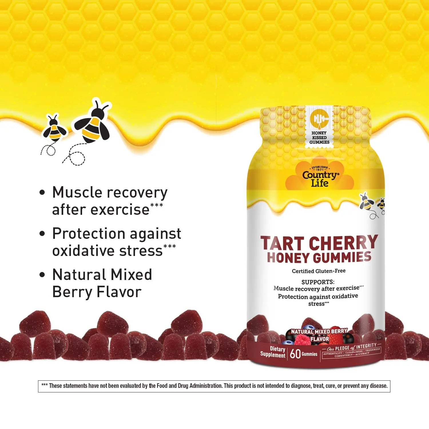 Country Life® Tart Cherry & Adult Multivitamin Honey Gummies - Bundle - Non-GMO - Certified Gluten Free Country Life