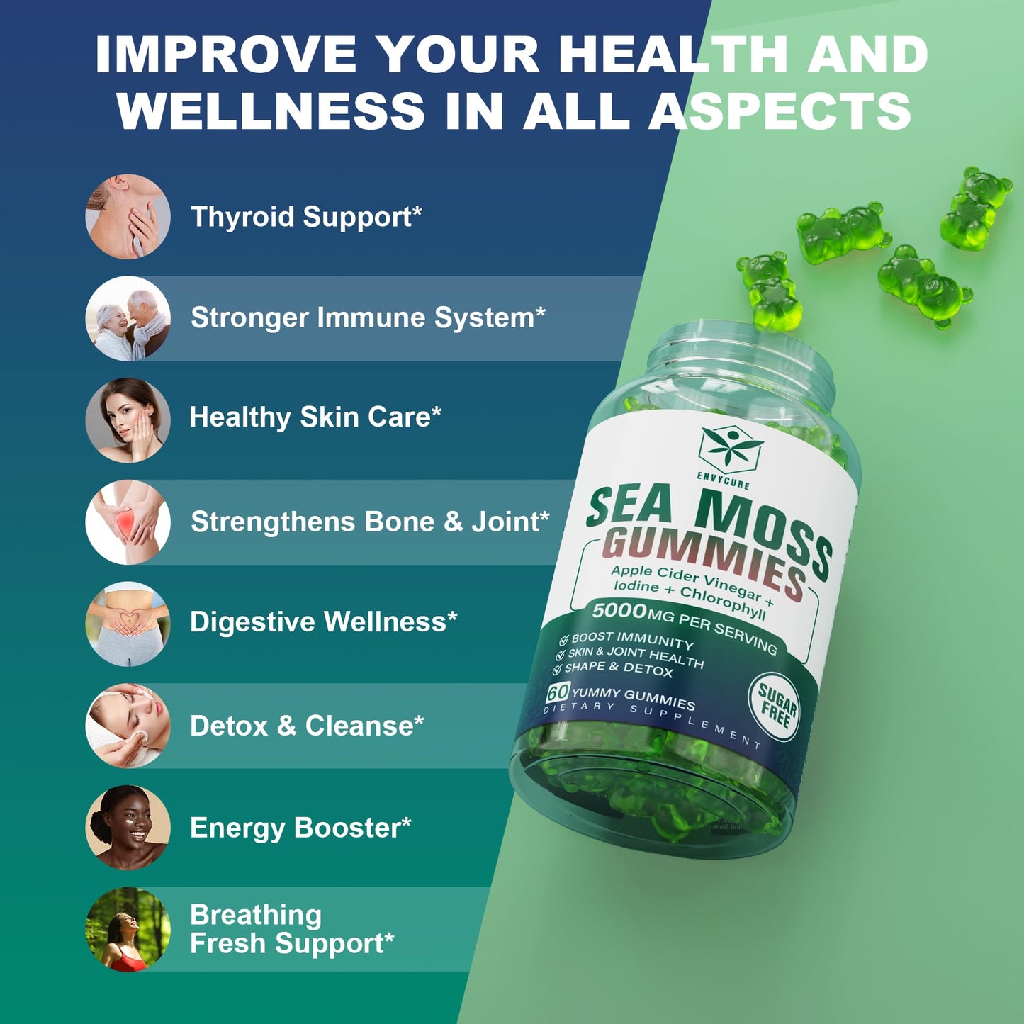Sugar-Free Sea Moss Iodine Gummies 5000mg, Extra Strength Irish Moss Gel Supplement EnvyCureBuy Supplements Australia