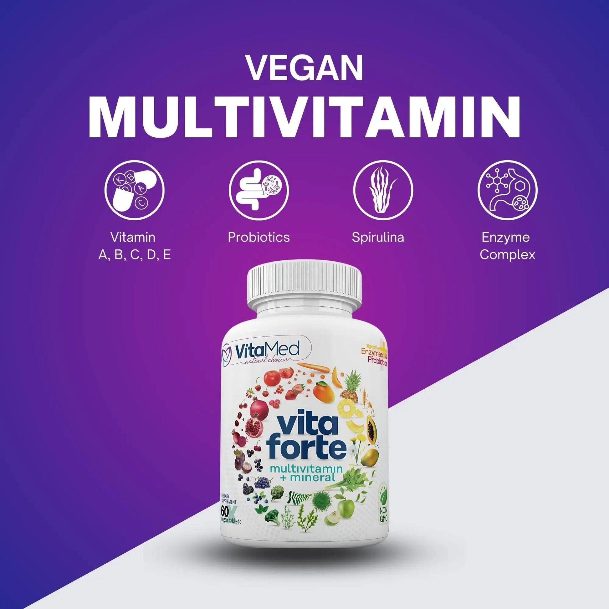 Vita Forte Vegan Multivitamin with Probiotics, Digestive Enzymes & 42 Fruits & Vegetables – Halal Certified VitaMedBuy Supplements Australia