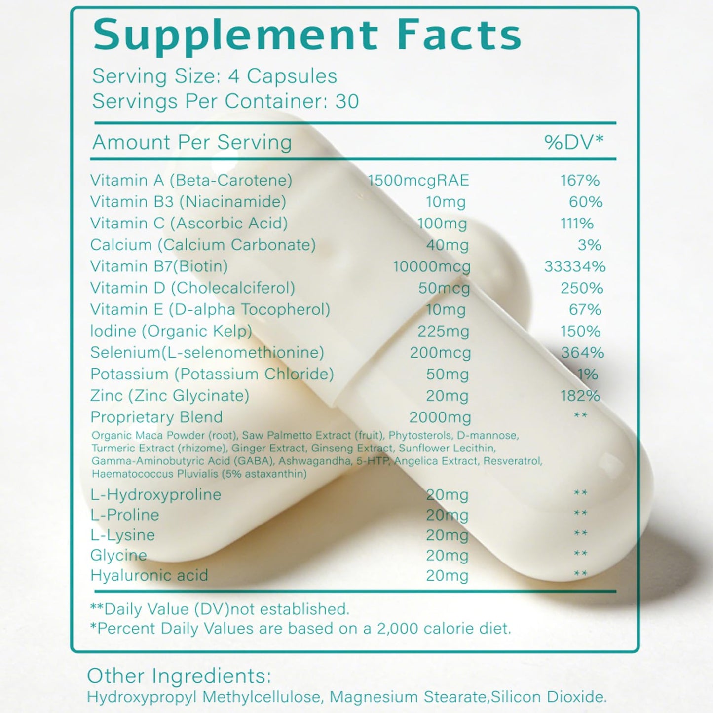 Hair Growth Biotin 10000mcg Supplement with Vitamins A C D E & Calcium - 30-in-1 Formula for Hair & Nails Support, for Women & Men, 30 Servings (1) WOJJBuy Supplements Australia