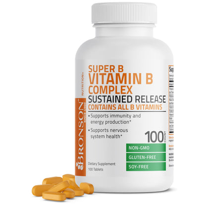 Bronson Super B Vitamin B Complex Sustained Slow Release Vitamin B1, B2, B3, B6, B9 BronsonBuy Supplements Australia