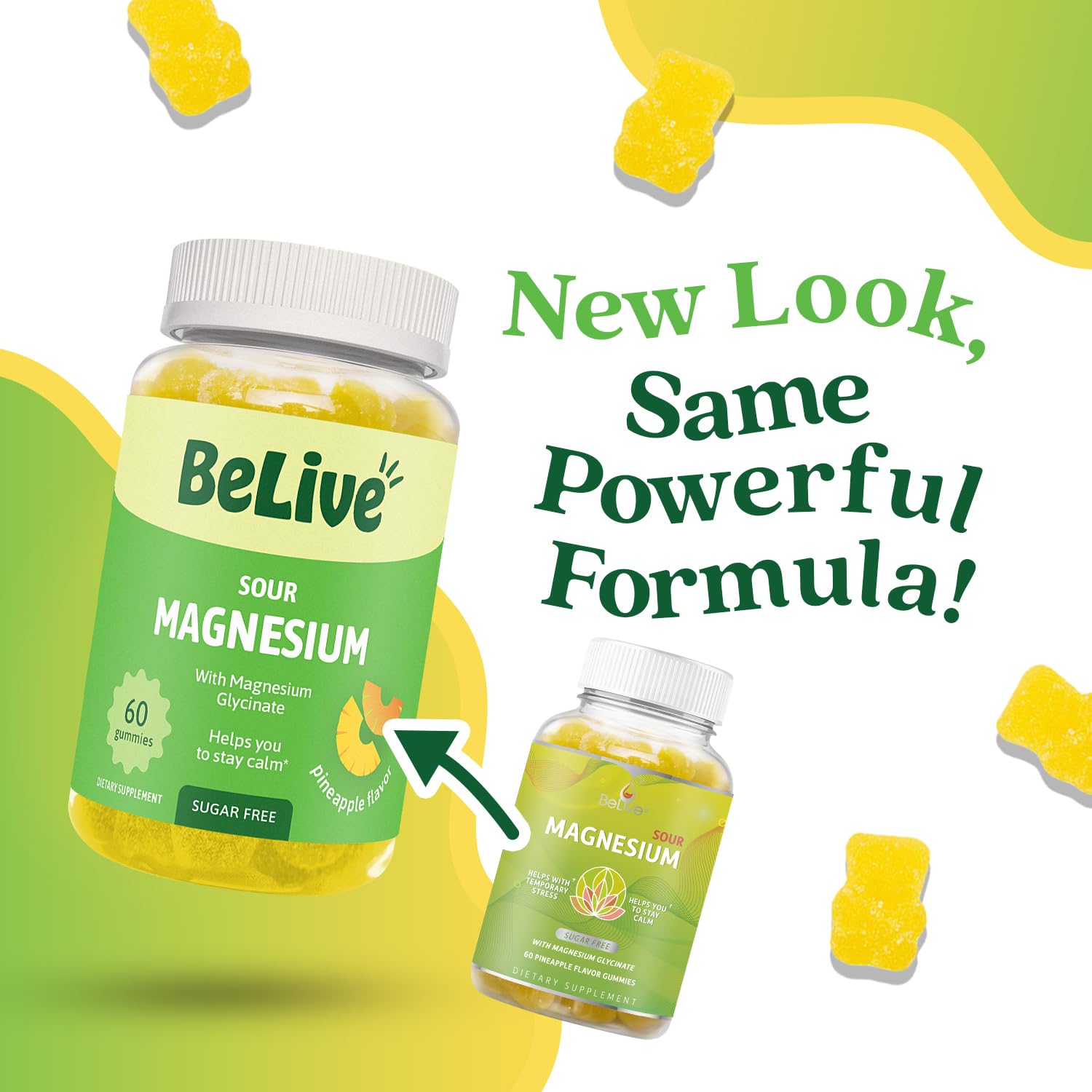 BeLive Magnesium Gummies 200mg - 60 Ct | Magnesium Glycinate Supplements for Relaxation, Stress Relief, and Sleep for Adults & Kids - Tasty and Tangy Pineapple Flavor BeLiveBuy Supplements Australia