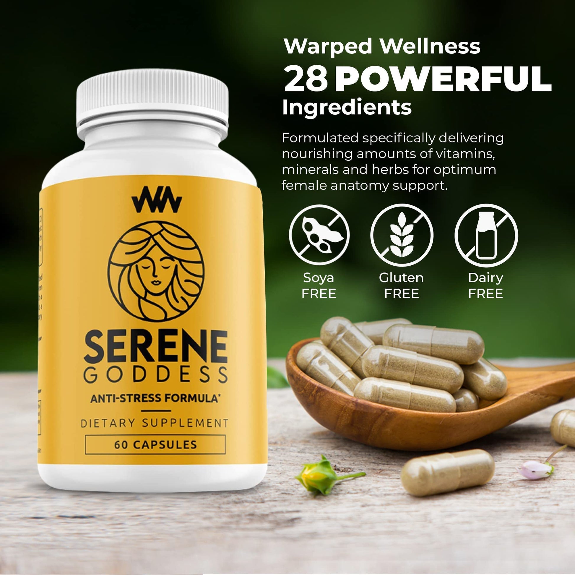Warped Wellness Womens Supplement That Boosts Mood, Helps Relax The Mind & Body, Relieves Tension & Worries| Magnolia Bark for Female Specific Help| Serene Goddess | Vitamin Helps Boost Mood Warped WellnessBuy Supplements Australia