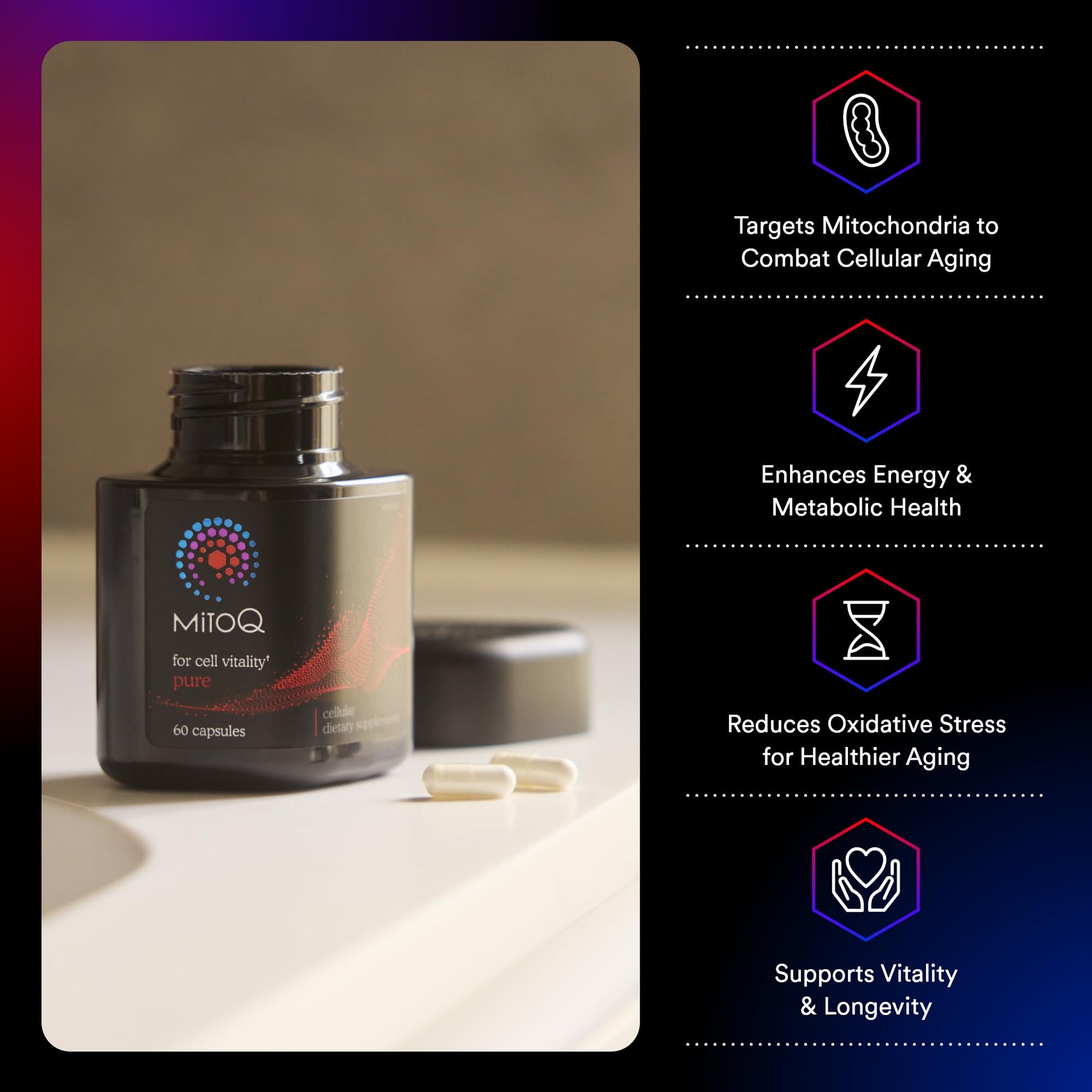 MitoQ Pure Advanced Mitochondria Supplement Superior Bioavailability to CoQ10 | Reduces Free Radical Damage for Healthy Aging, Metabolism, Heart Health, Energy, Strength & Mobility MitoQBuy Supplements Australia