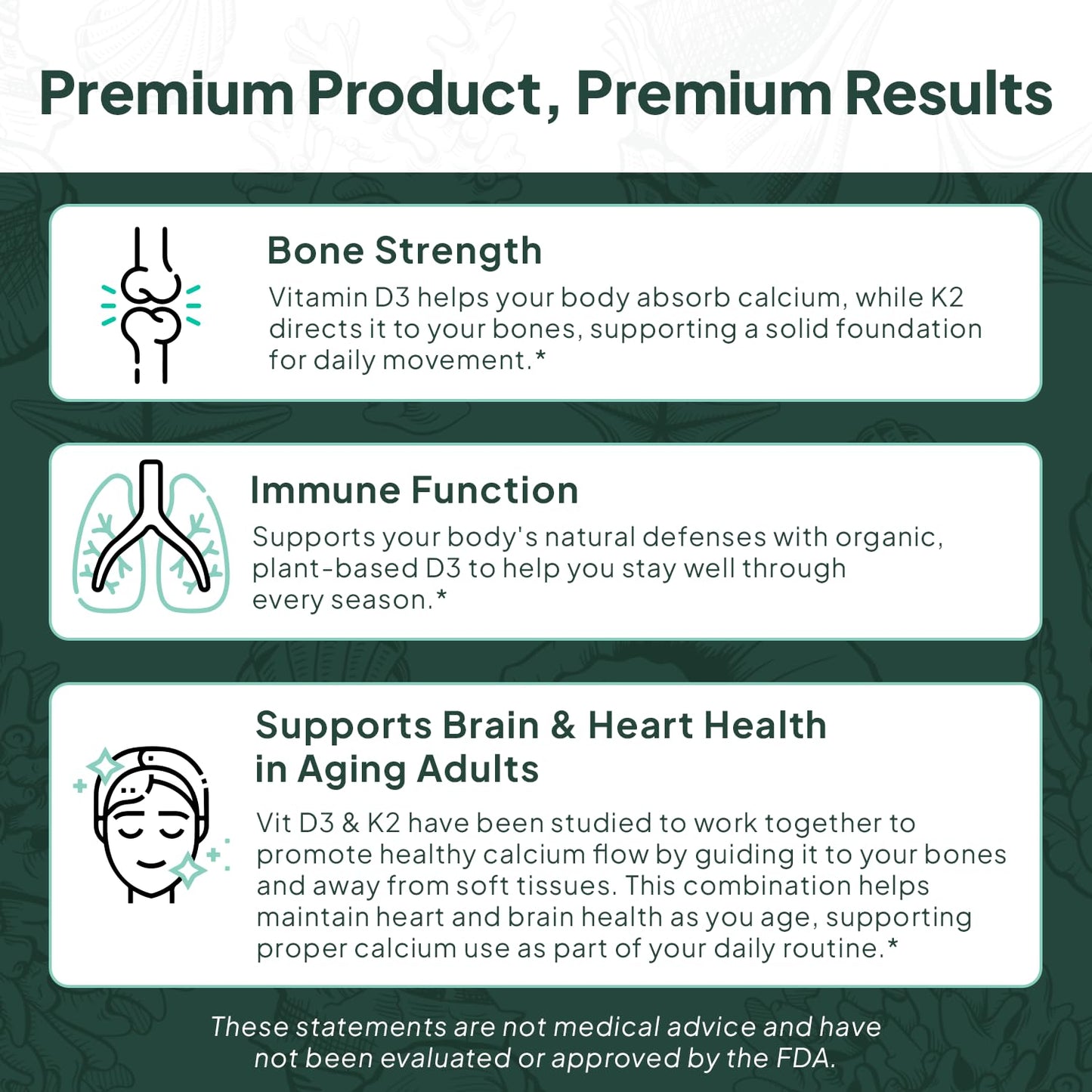 Organics Ocean Better D3 + K2-100% Organic VIT D3 and K2 Supplements with Maximum Bioavailability - Supports Bone Density, Calcium Balance