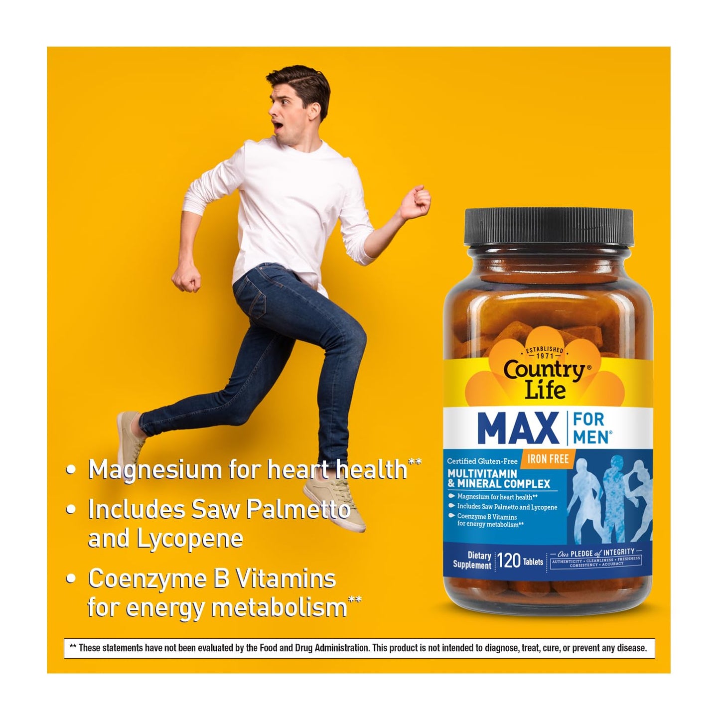 Country Life Max for Men Multivitamin: Iron-Free, Gluten Free, Saw Palmetto, Lycopene, Daily Support for Energy, Heart & Men's Health,120 Vegetarian Tablets Country LifeBuy Supplements Australia