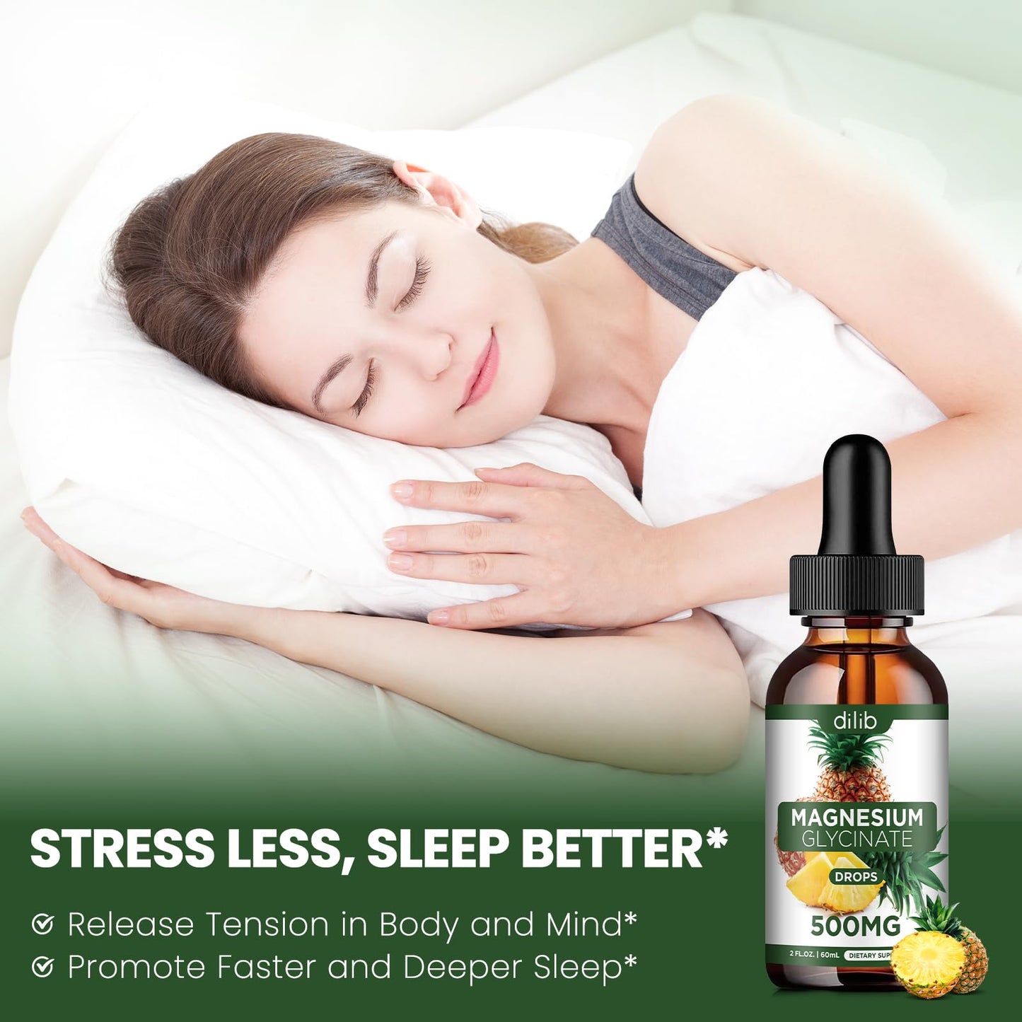 Magnesium Glycinate Supplement, Liquid Magnesium Glycinate Liquid Drops 500mg-Support Stress Relief, Relaxation, Mood, Sleep, Bone & Muscle-2 Fl Oz, Vegan, Pineapple Flavor dilibBuy Supplements Australia