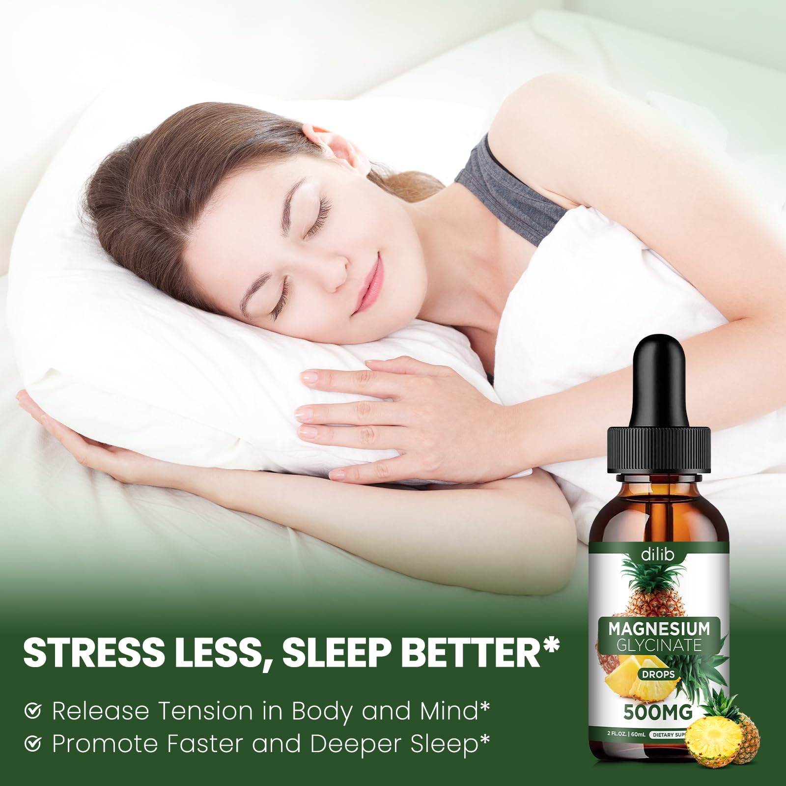 Magnesium Glycinate Supplement, Liquid Magnesium Glycinate Liquid Drops 500mg-Support Stress Relief, Relaxation, Mood, Sleep, Bone & Muscle-2 Fl Oz, Vegan, Pineapple Flavor dilibBuy Supplements Australia