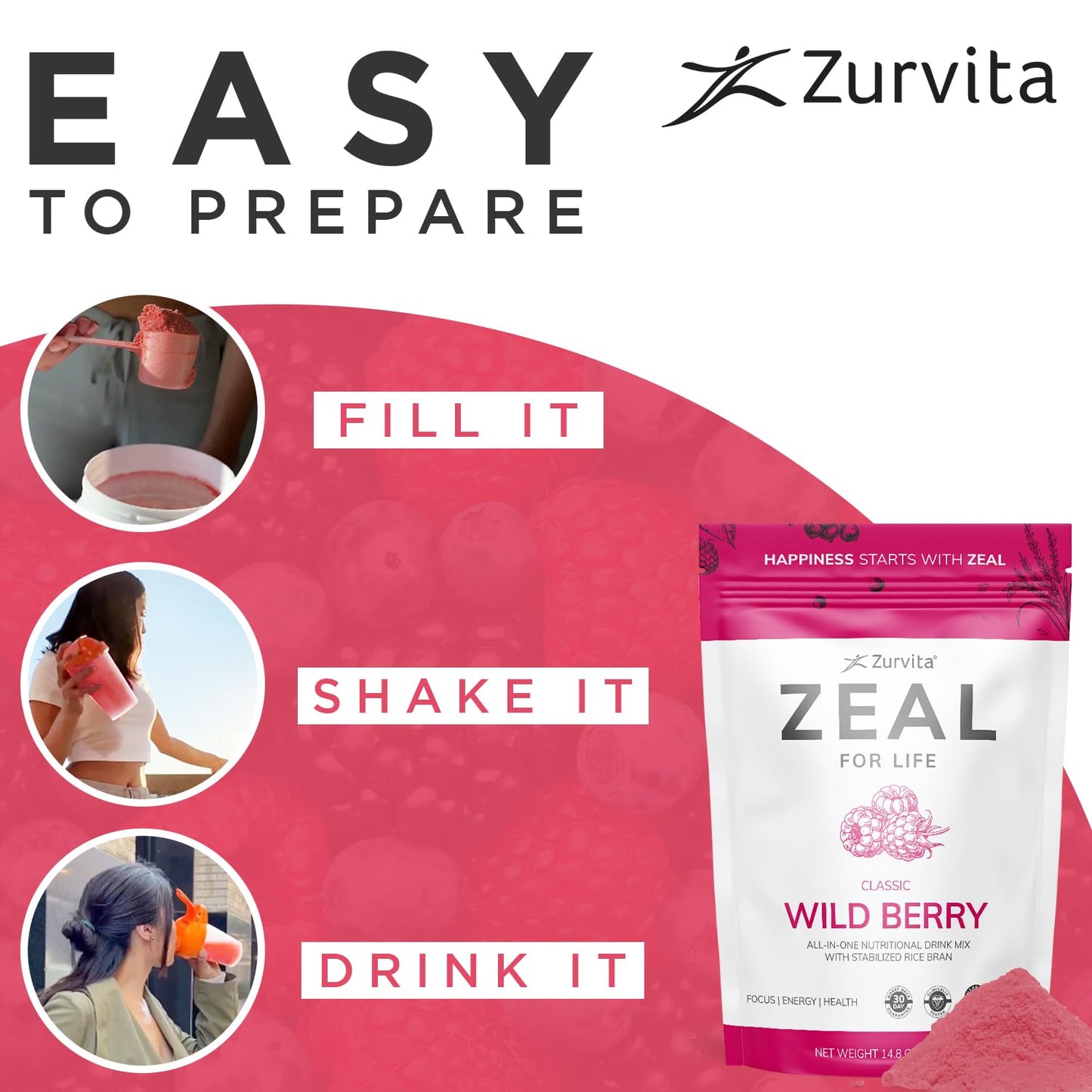 Zurvita - Zeal for Life 30-Day Wellness Bag - Wild Berry (Classic) - Nutritional Supplement for Vitality, Immunity, and Wellness - 420 Grams ZurvitaBuy Supplements Australia