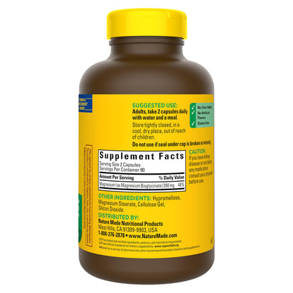 Nature Made Magnesium Glycinate 200 mg per serving, Magnesium Supplement for Muscle, Heart, Nerve and Bone Support, 180 Magnesium Bisglycinate Capsules, 90 Day Supply Nature MadeBuy Supplements Australia
