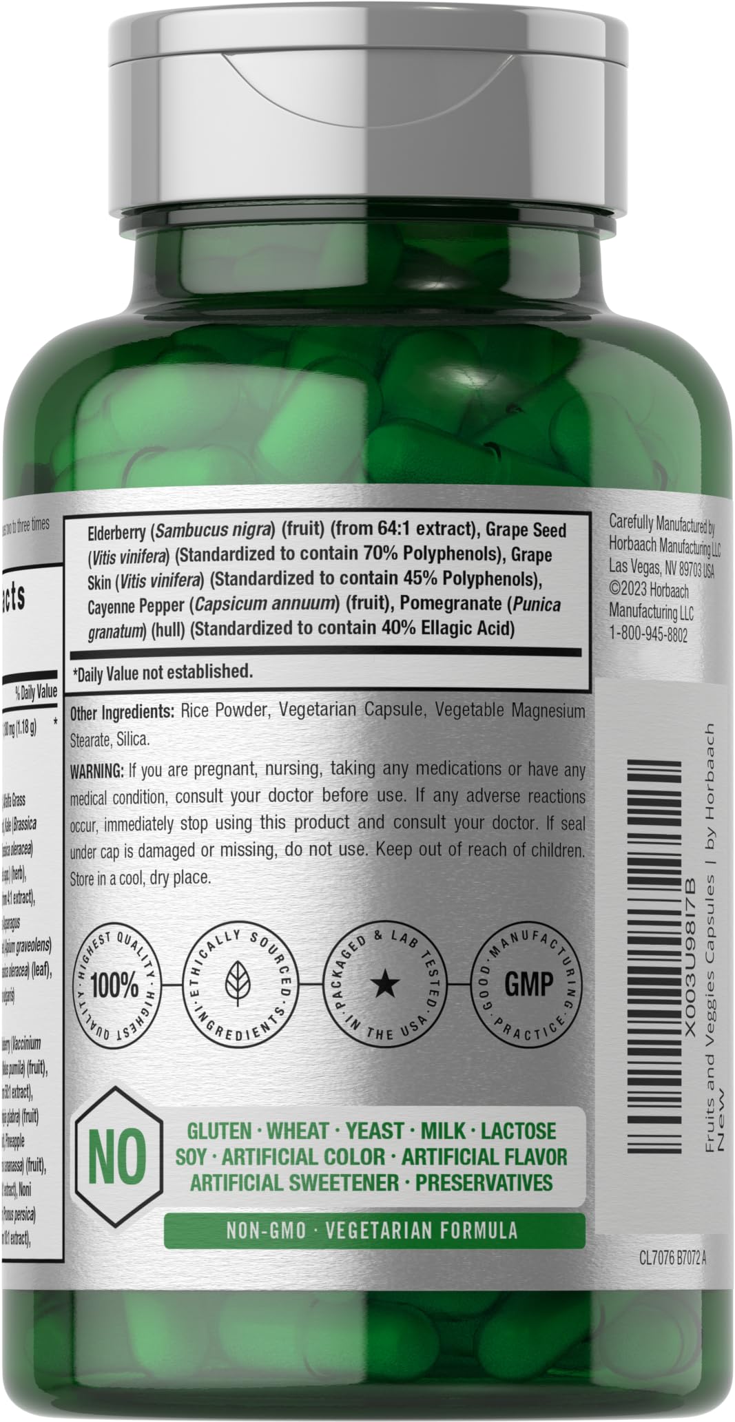 Horbäach Mega Fruits and Veggies Supplement | 100 Capsules | Vegetarian, Non-GMO and Gluten Free HorbäachBuy Supplements Australia