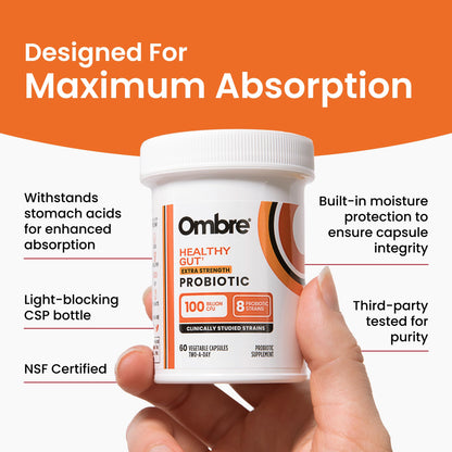 Ombre Healthy Gut Probiotics for Digestive Health 100 Billion CFU - Prebiotics and Probiotics for Women & Men with Lactobacillus Acidophilus & Digestive Enzymes, Gut Health Support, Vegan, 30 Servings OmbreBuy Supplements Australia