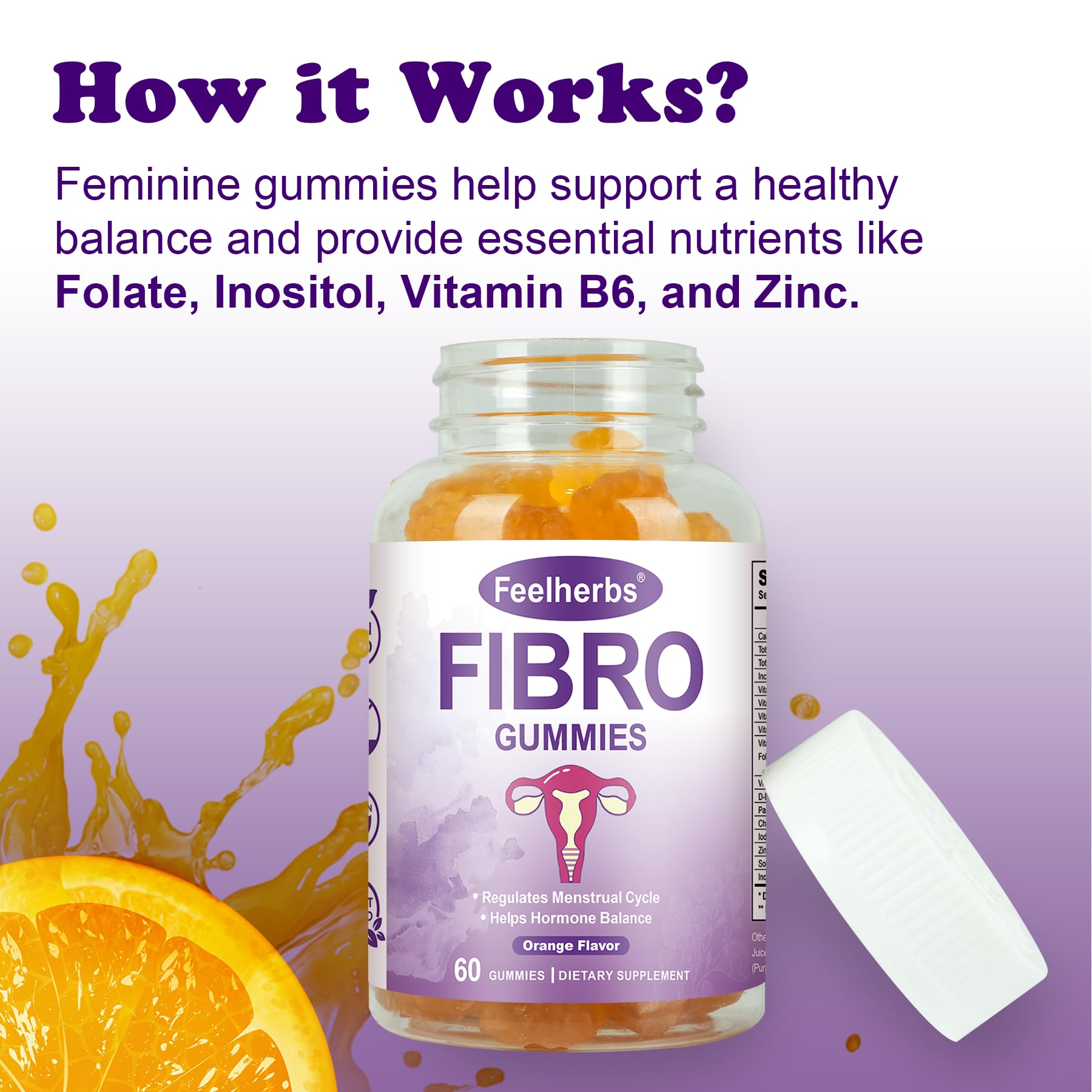 Fibro Gummies for Women Ovarian, Multivitamin Gummies for Hormone Balance, Ovarian Support Inositol Gummy with Vitamin A, E, and Minerals, 60 Count FeelherbsBuy Supplements Australia