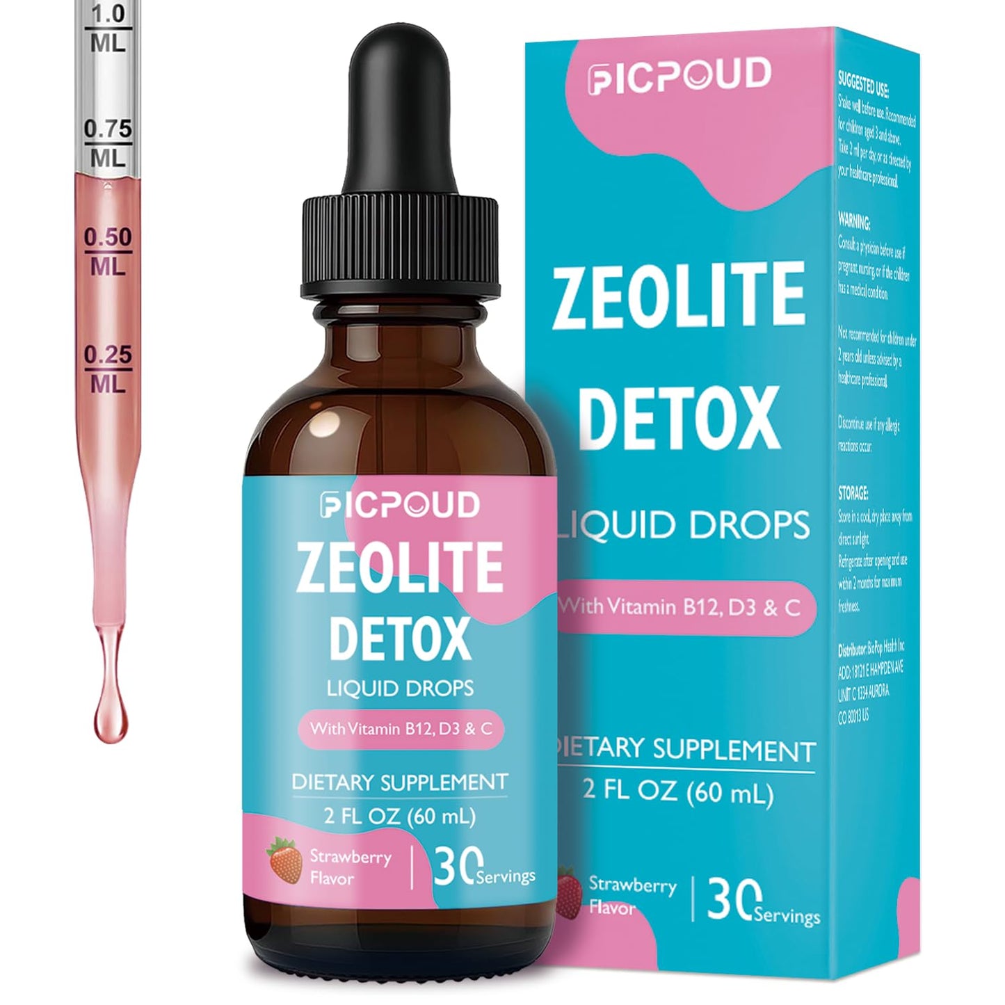 Ficpoud Zeolite Detox for Kids & Adults – Pure Zeolite clinoptilolite Liquid Drops with Vitamin B12, C & D3 – Gentle Daily Cleanse for Gut, Immune, Energy & Speech Support, Strawberry Flavor, 2 Fl Oz FicpoudBuy Supplements Australia