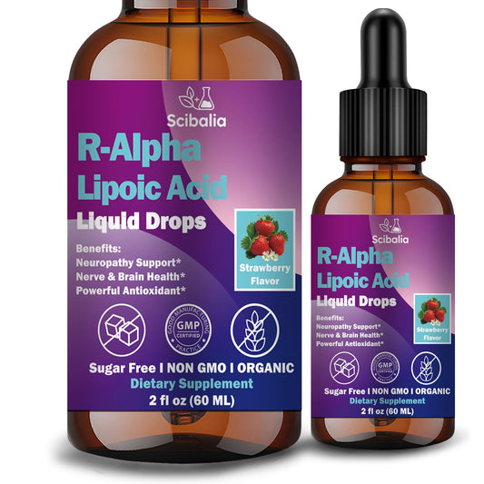 R Alpha Lipoic Acid 600mg Liquid Drops for Neuropathy, Advanced 11-in-1 Stabilized R-ALA Supplement w. Benfotiamine Acetyl L-Carnitine Vitamin C E for Antioxidant Nerve Brain Energy Health Non GMO ScibaliaBuy Supplements Australia