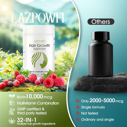 Lazpowfi Hair Growth Supplement, Biotin 10000mcg, 32-in-1 with Vitamin A, B3, C, Magnesium, Calcium, Hair Growth Products, Supports Hair & Nails Natural Growth Vitamins, for Women & Men - 30 Servings LazpowfiBuy Supplements Australia